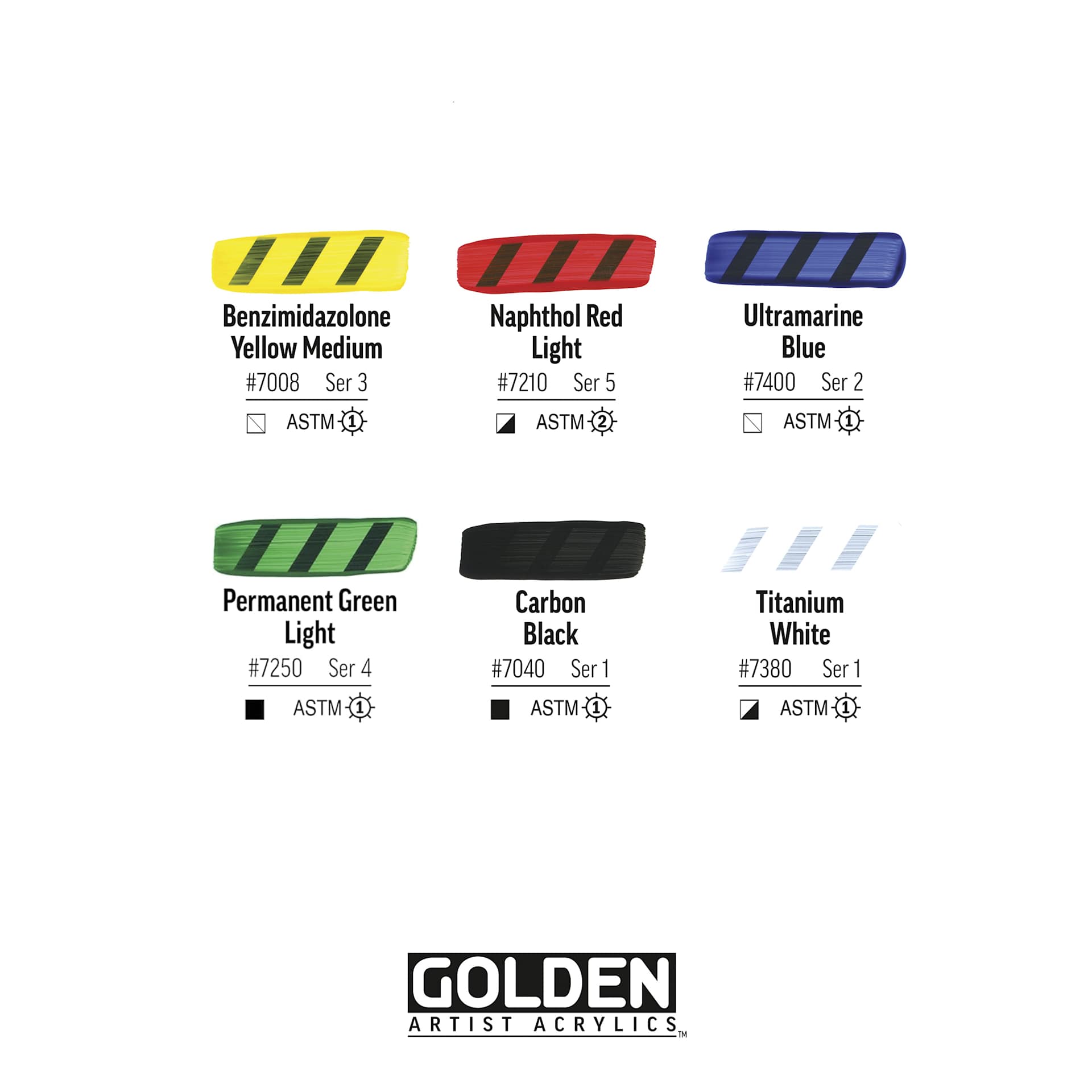 Golden Open Acrylics - Intro Colors, Set of 6 with Thinner, 22 ml, swatches