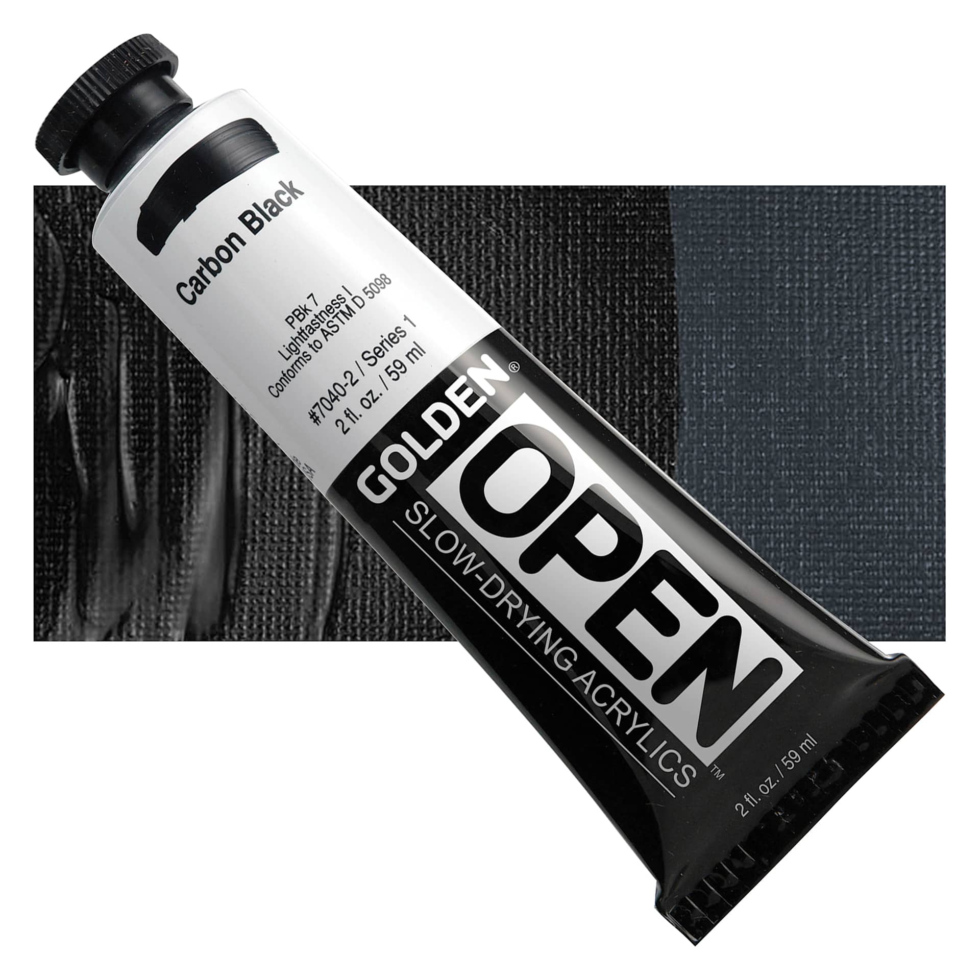 Golden Open Acrylic - Carbon Black, 2 oz Tube and swatch