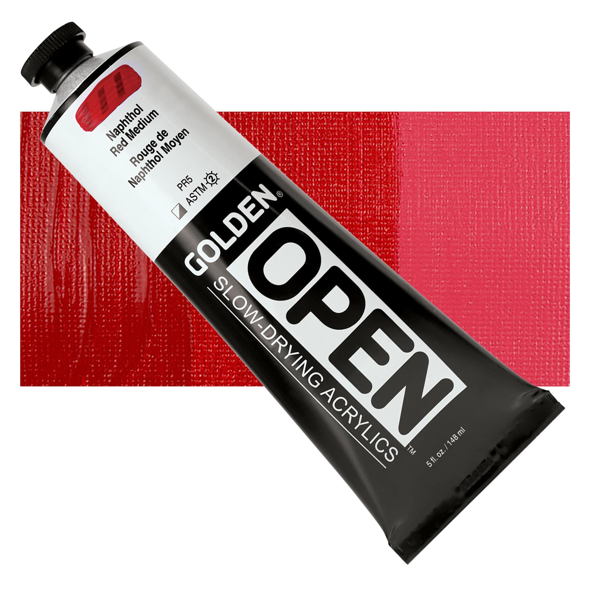 Golden Open Acrylic - Naphthol Red Medium, 5 oz Tube and swatch