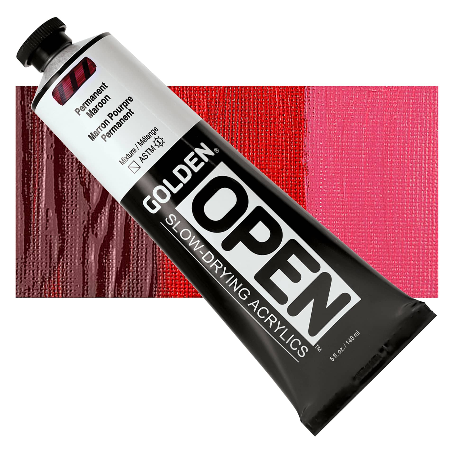 Golden Open Acrylic - Alizarin Crimson Hue, 5 oz Tube and swatch