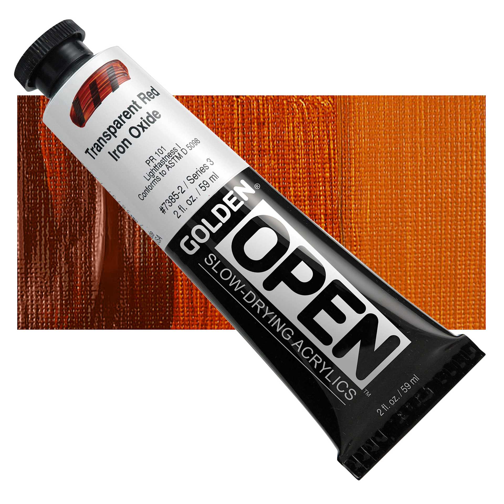 Golden Open Acrylic - Transparent Red Iron Oxide, 2 oz Tube and swatch