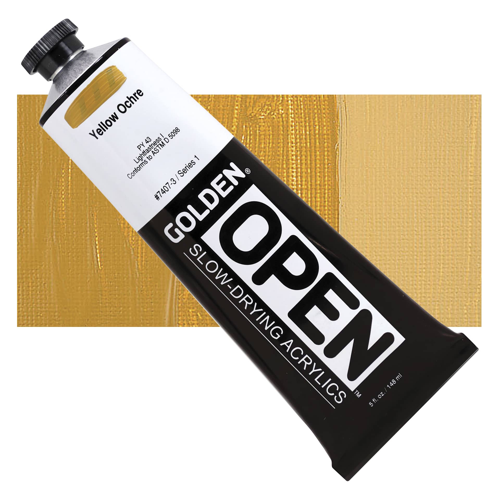 Golden Open Acrylic - Yellow Ochre, 5 oz Tube and swatch