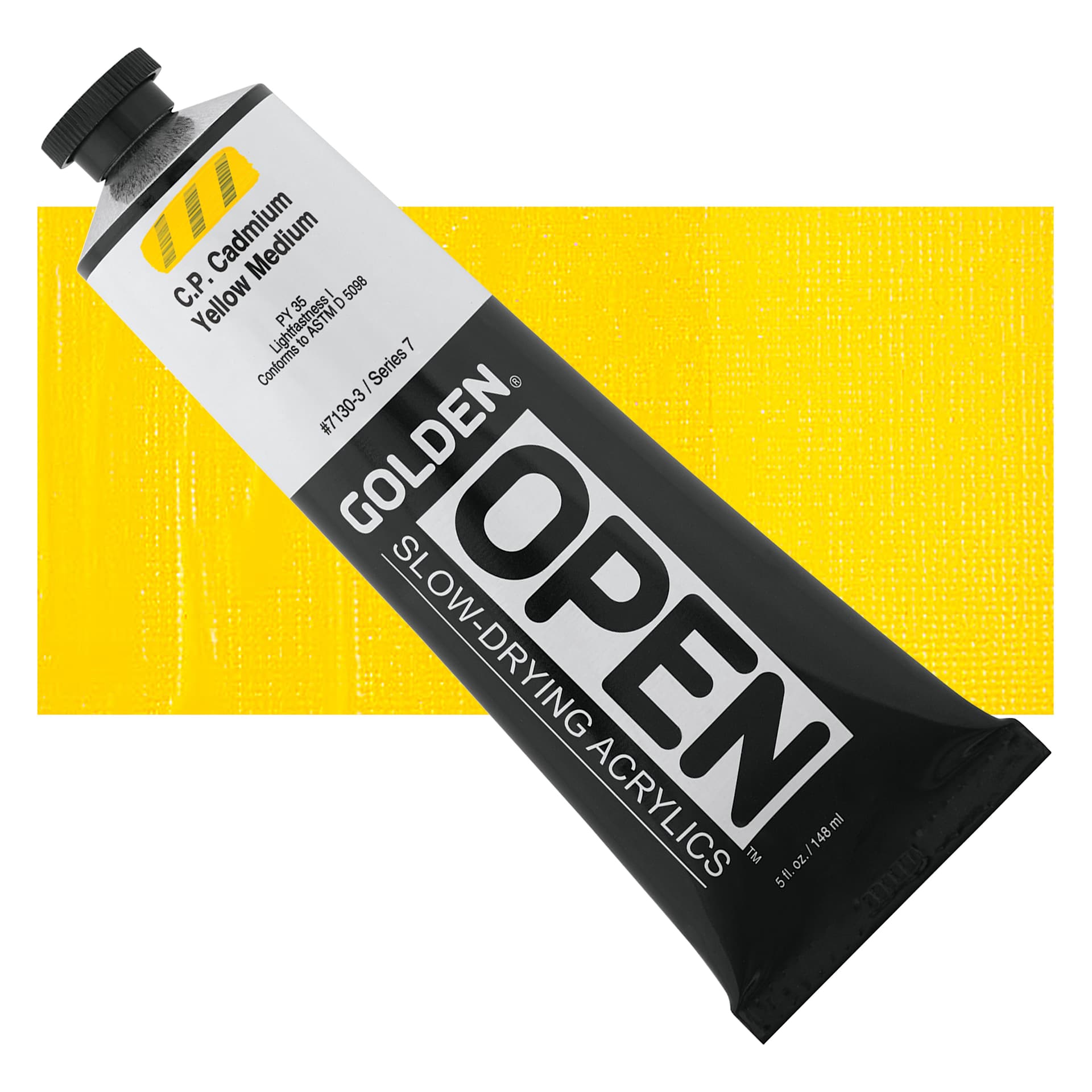 Golden Open Acrylic - Cadmium Yellow Medium, 5 oz Tube and swatch