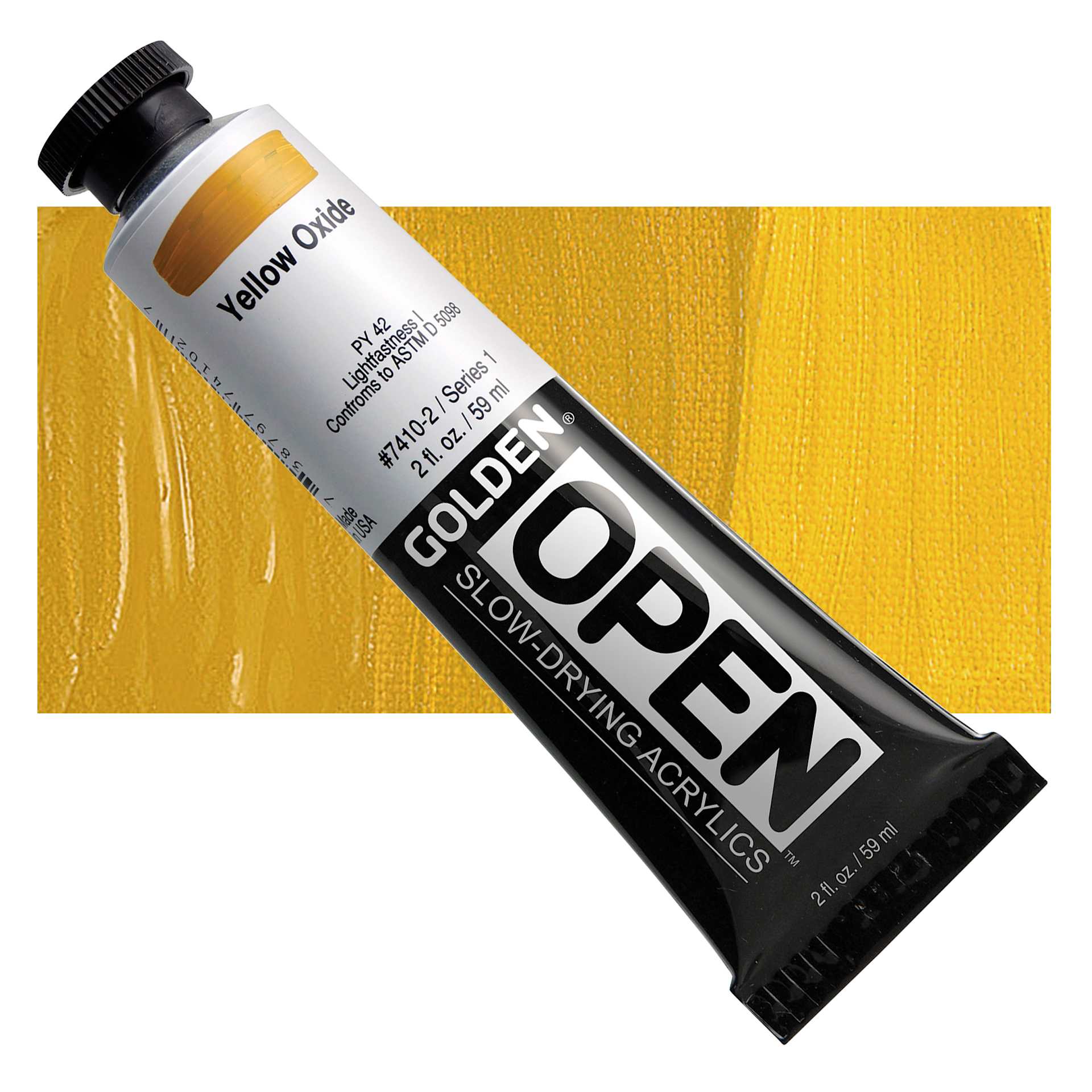 Golden Open Acrylic - Yellow Oxide, 2 oz Tube and swatch