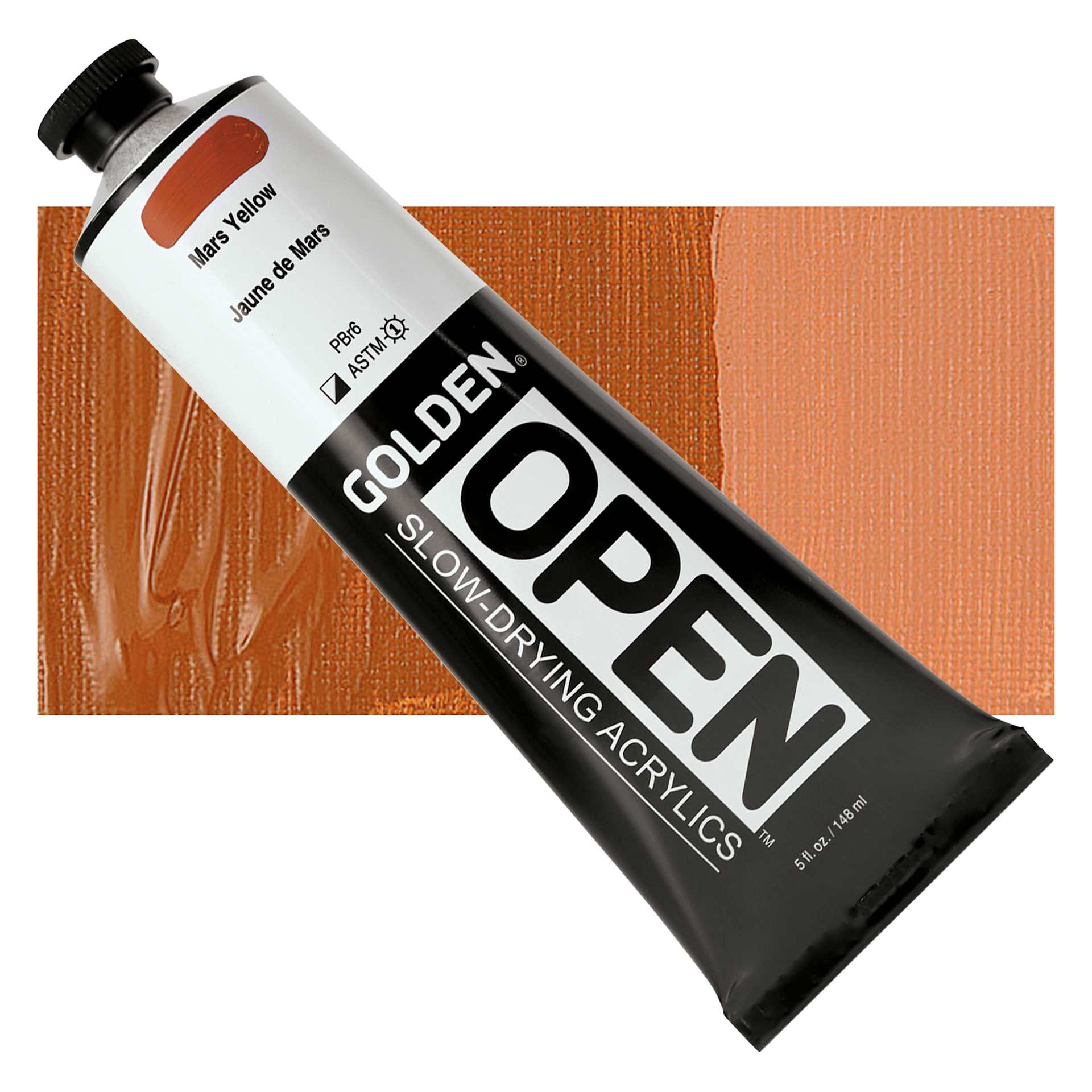 Golden Open Acrylic - Mars Yellow, 5 oz Tube and swatch