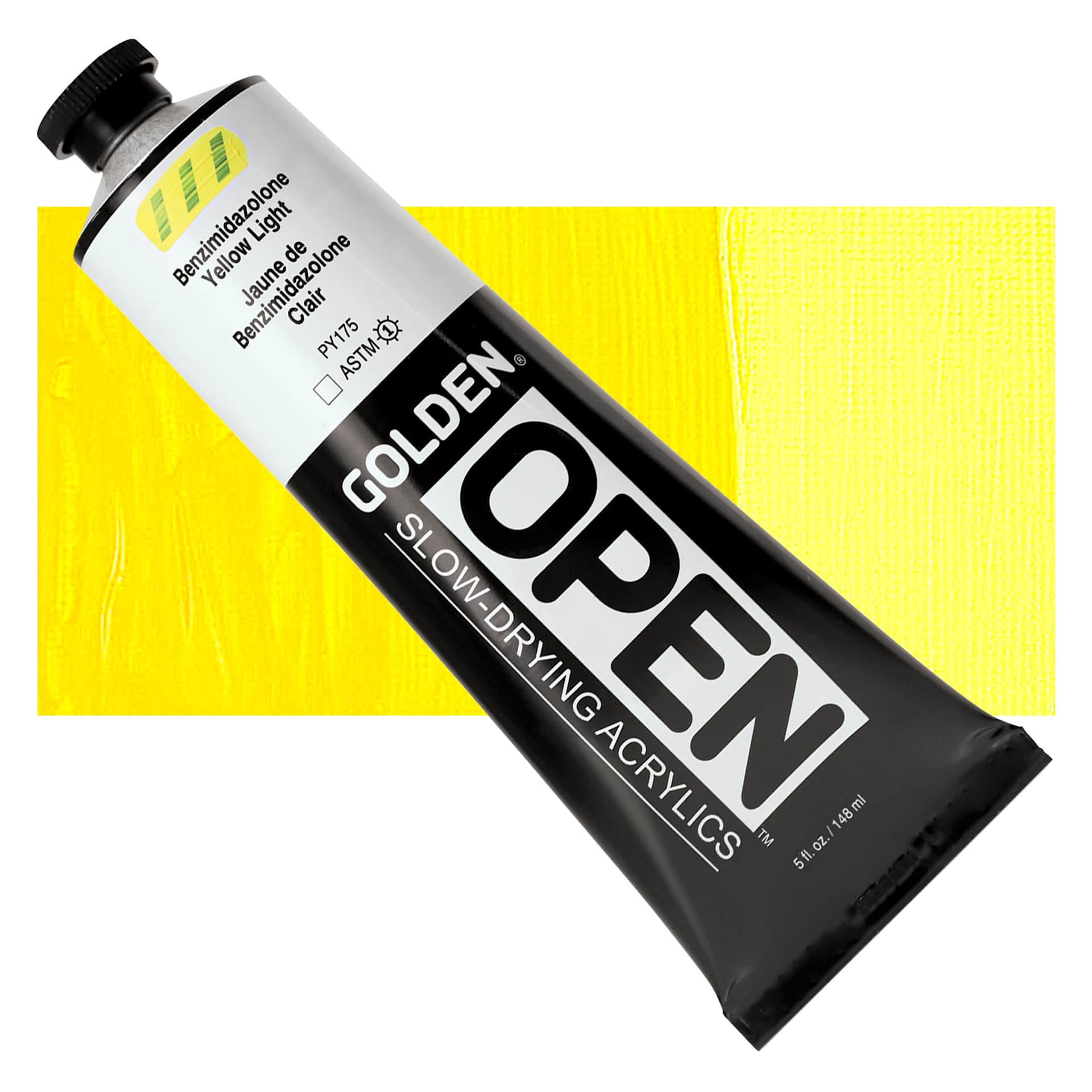 Golden Open Acrylic - Benzimidazolone Yellow Light, 5 oz Tube and swatch