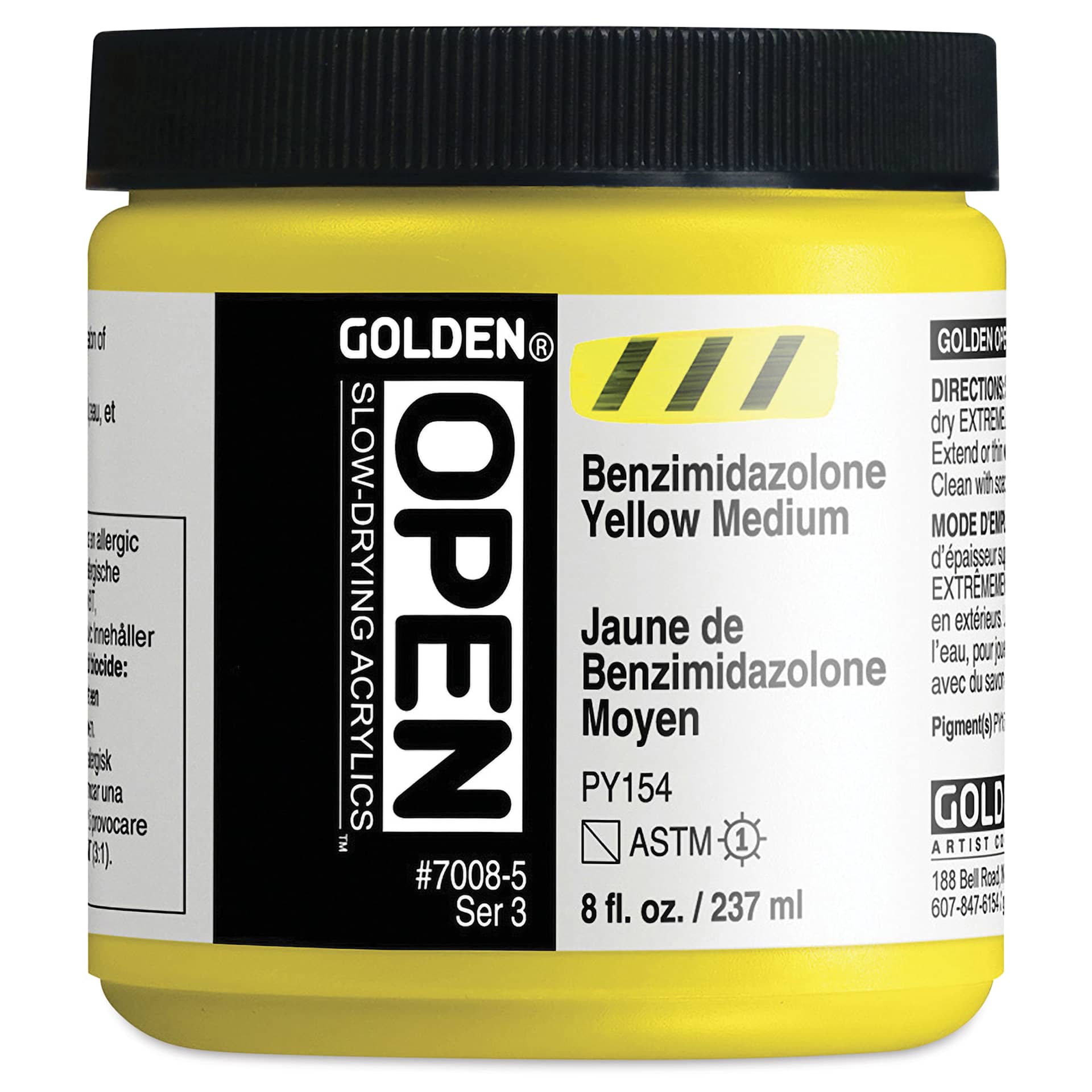 Golden Open Acrylics - Benzimidazolone Yellow Medium, 8 oz Jar