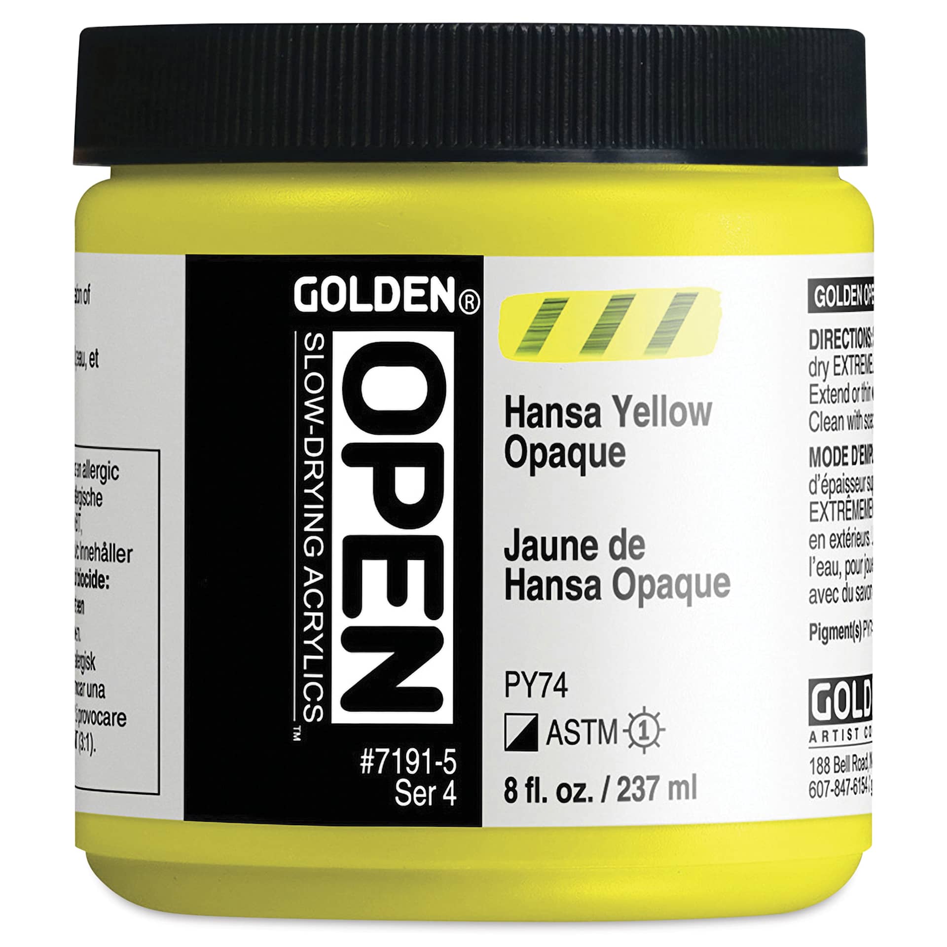 Golden Open Acrylics - Hansa Yellow Opaque, 8 oz Jar