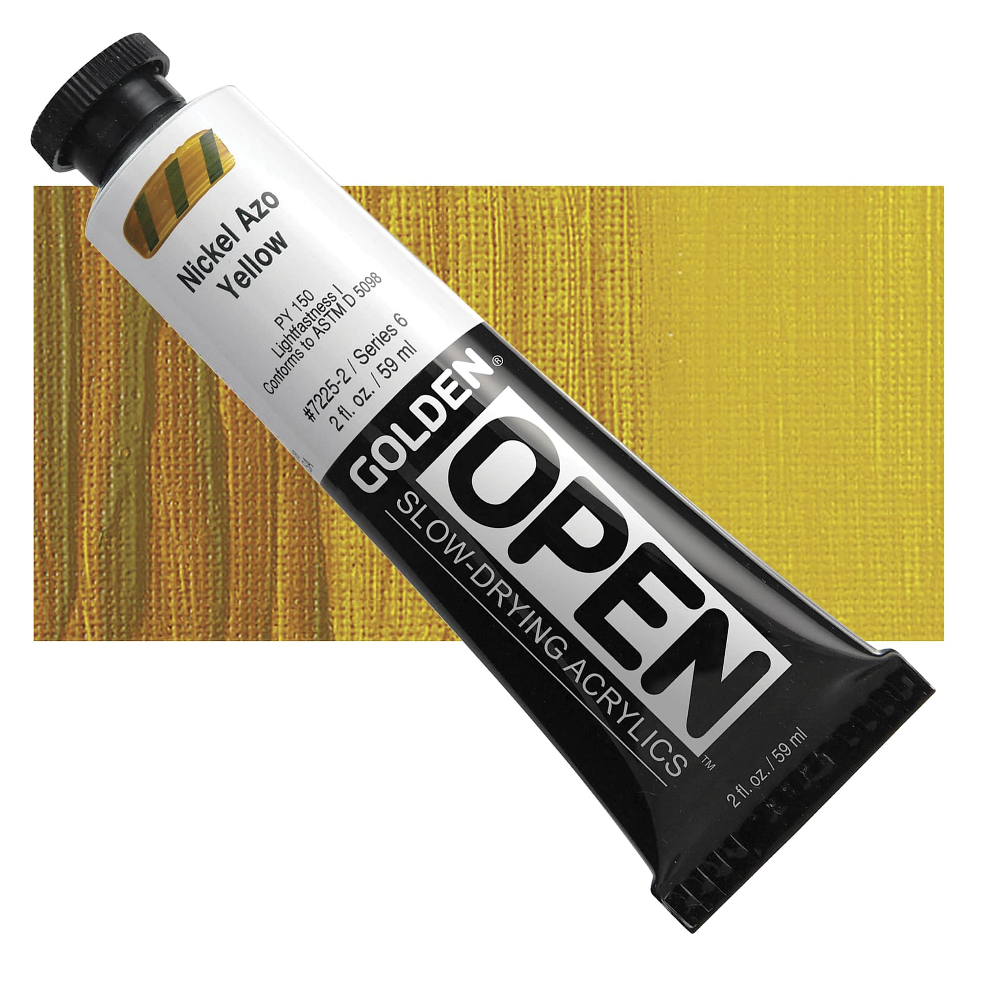 Golden Open Acrylic - Nickel Azo Yellow, 2 oz Tube and swatch