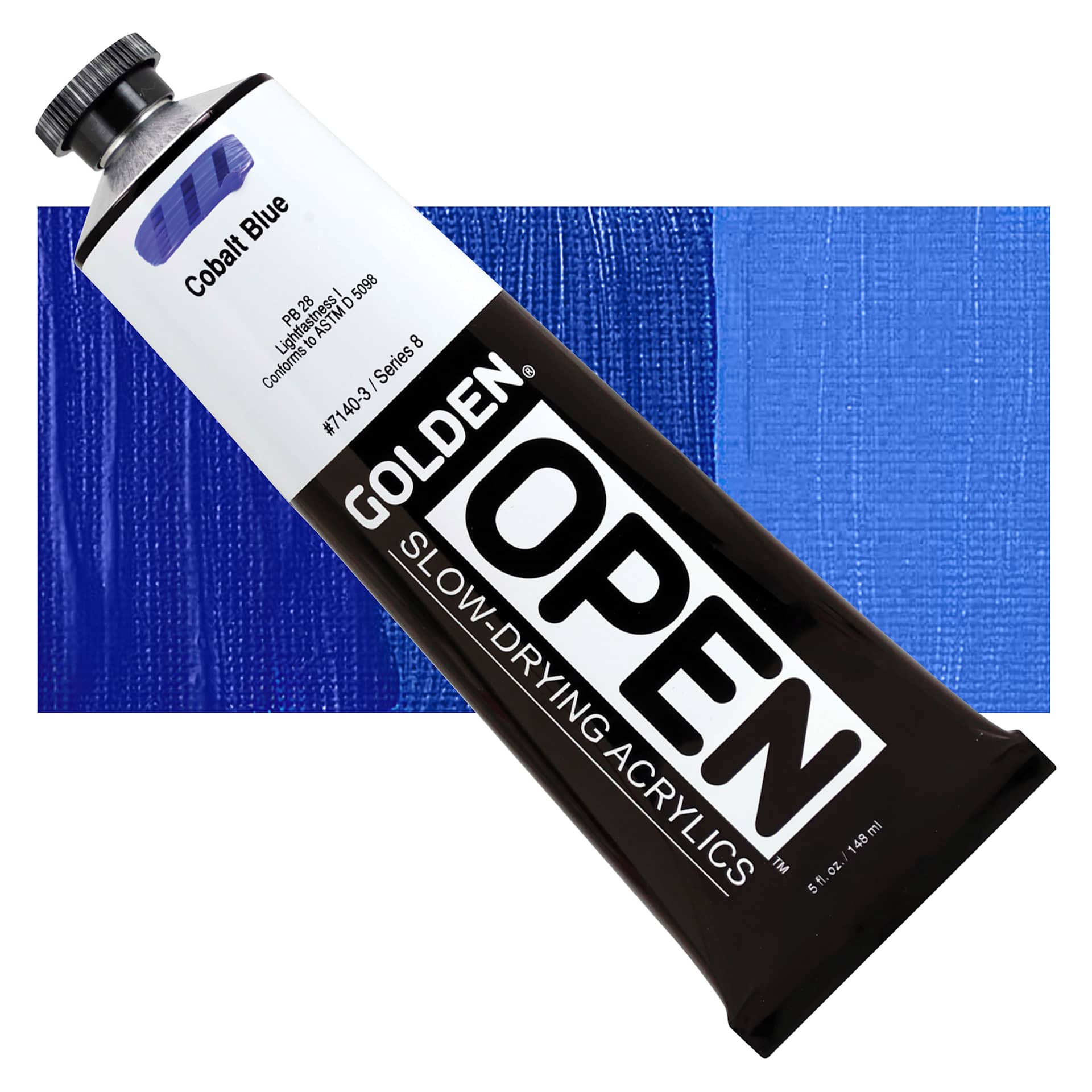 Golden Open Acrylic - Cobalt Blue, 5 oz Tube and swatch