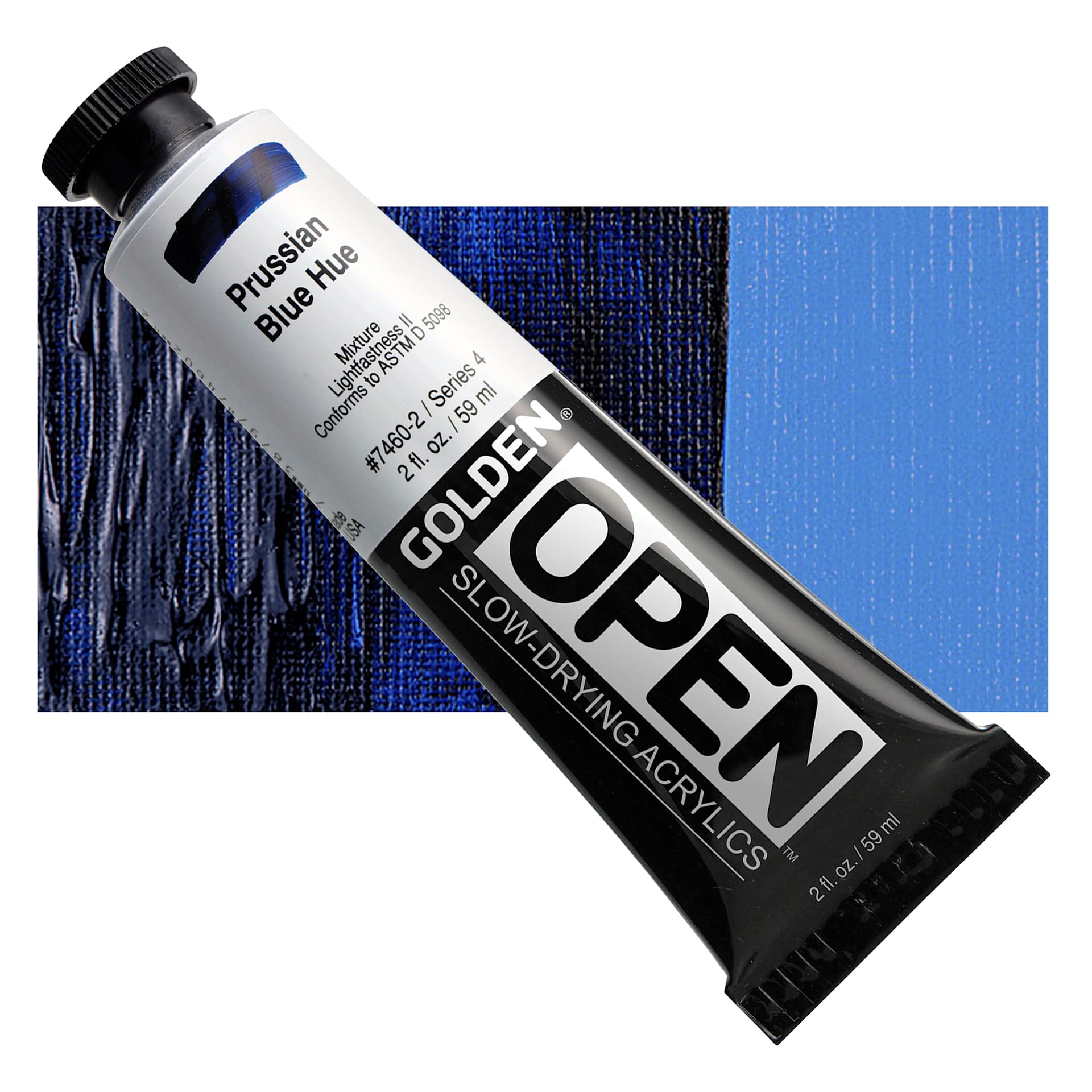 Golden Open Acrylic - Prussian Blue Hue, 2 oz Tube and swatch