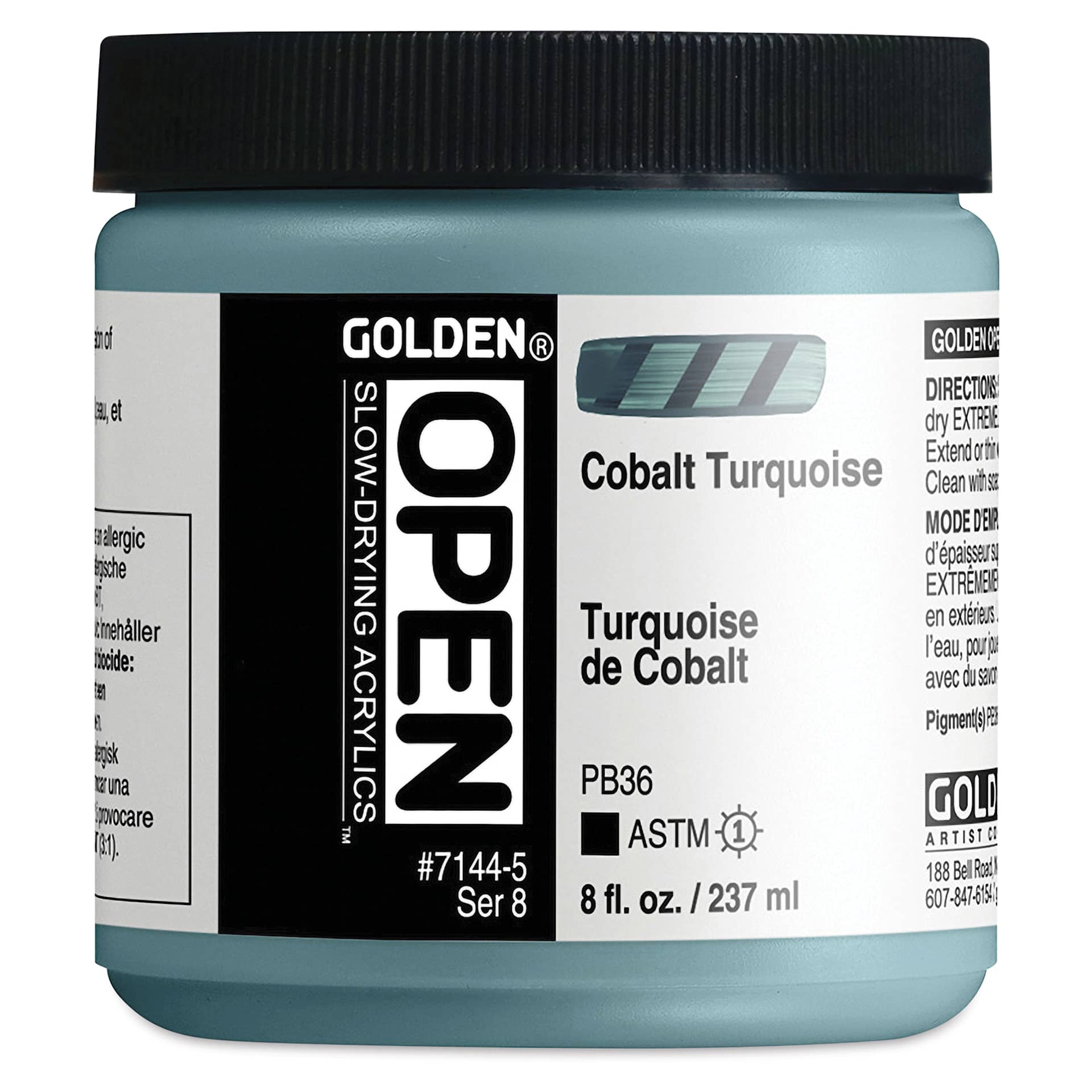 Golden Open Acrylics - Cobalt Turquoise, 8 oz Jar