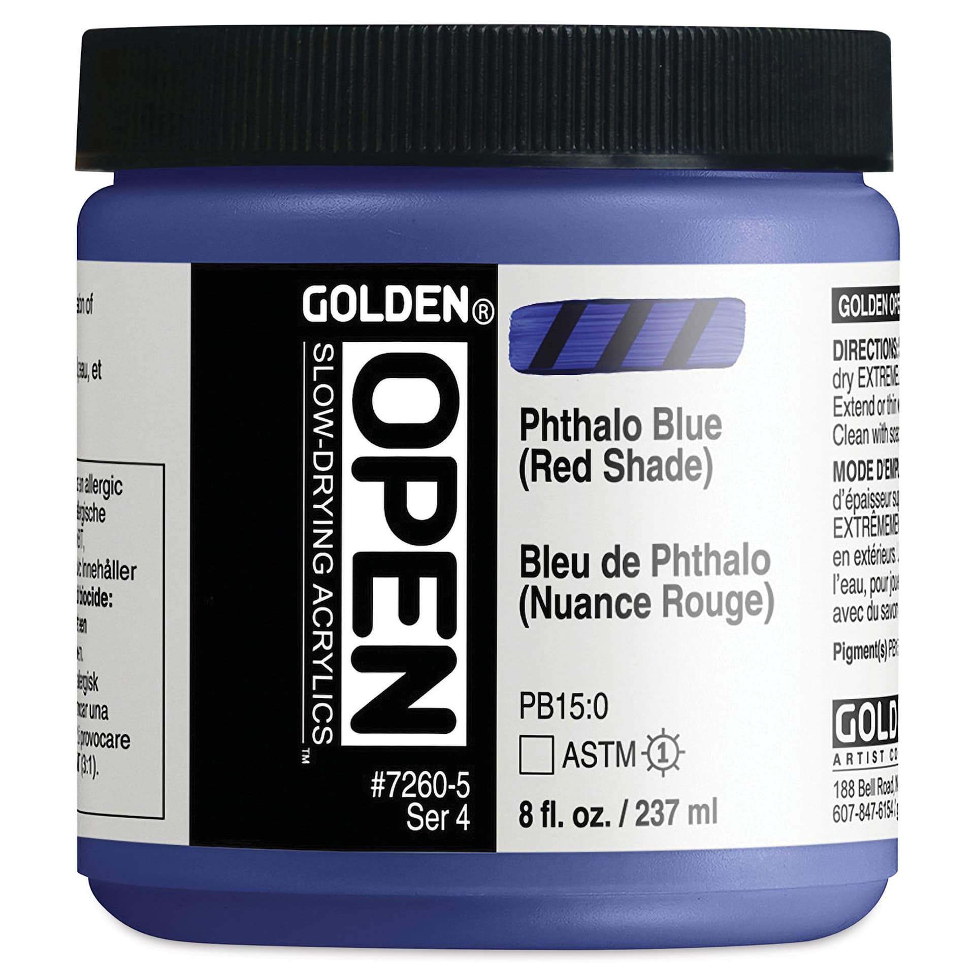 Golden Open Acrylics - Phthalo Blue (Red Shade), 8 oz Jar