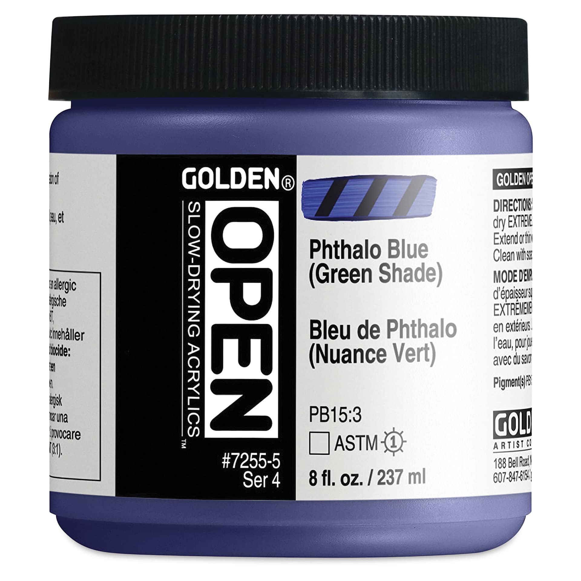 Golden Open Acrylic - Phthalo Blue (Green Shade), 8 oz Jar