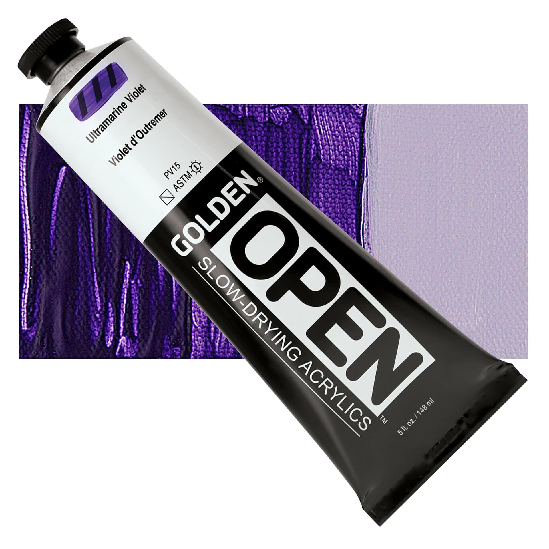 Golden Open Acrylic - Ultramarine Violet, 5 oz Tube and swatch