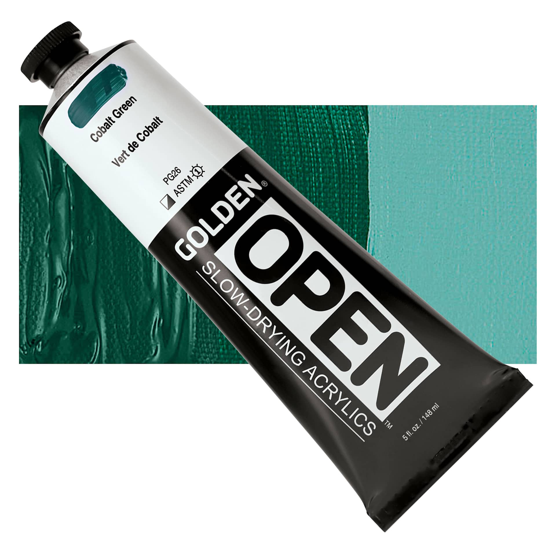 Golden Open Acrylic - Cobalt Green, 5 oz Tube and swatch