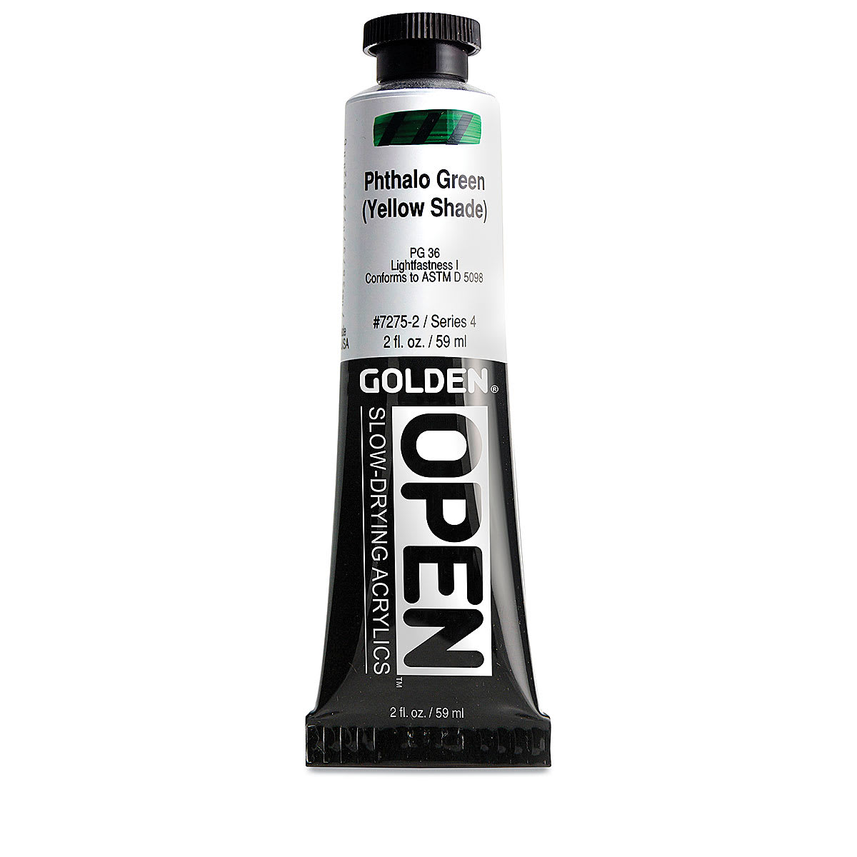 Golden Open Acrylics - Phthalo Green (Yellow Shade), 2 oz Tube