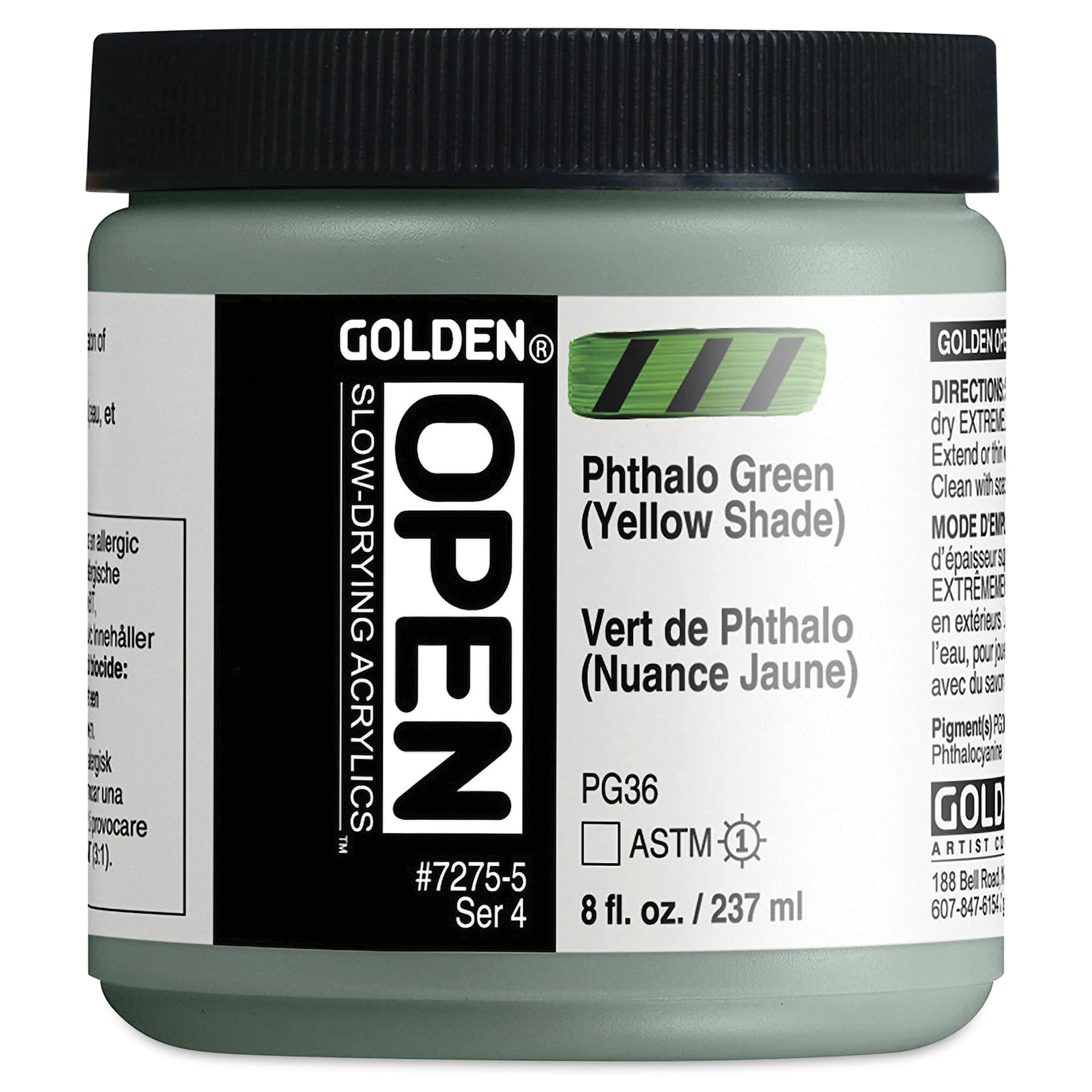 Golden Open Acrylics - Phthalo Green (Yellow Shade), 8 oz Jar