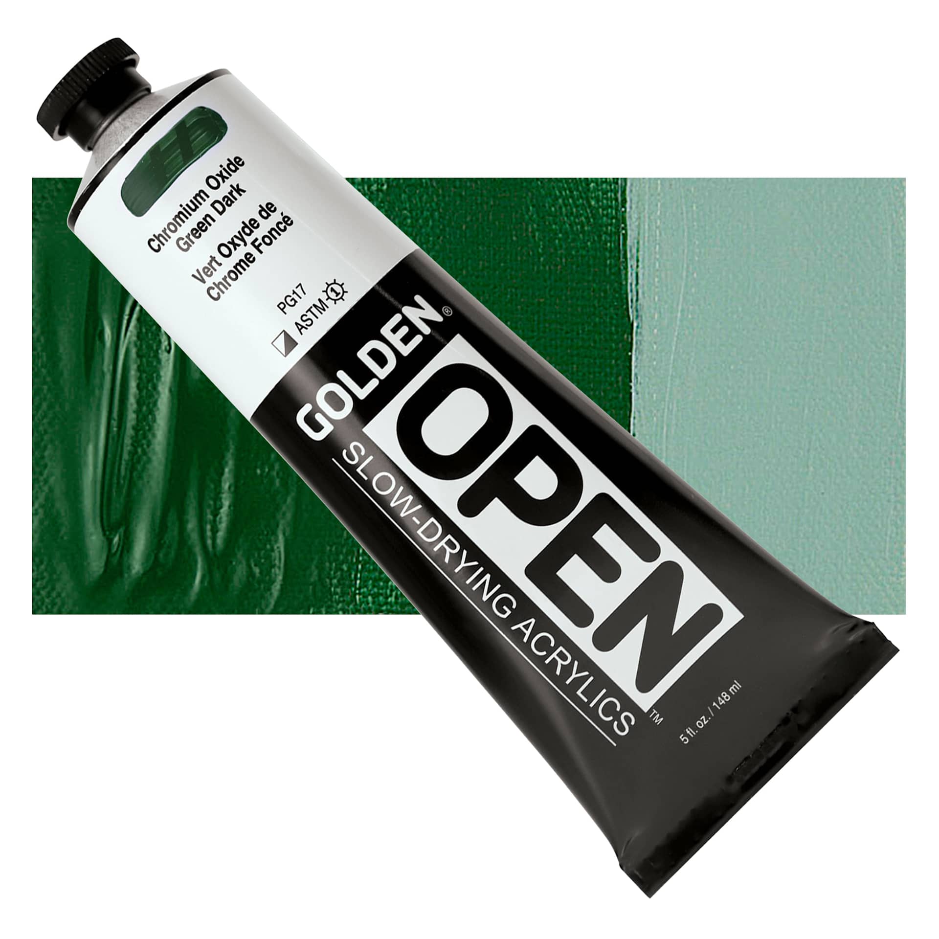 Golden Open Acrylic - Chromium Oxide Green Dark, 5 oz Tube and swatch
