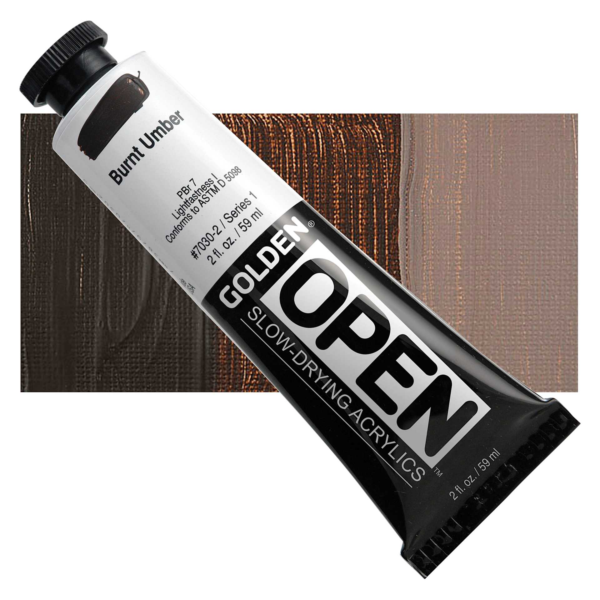 Golden Open Acrylic - Burnt Umber, 2 oz Tube and swatch