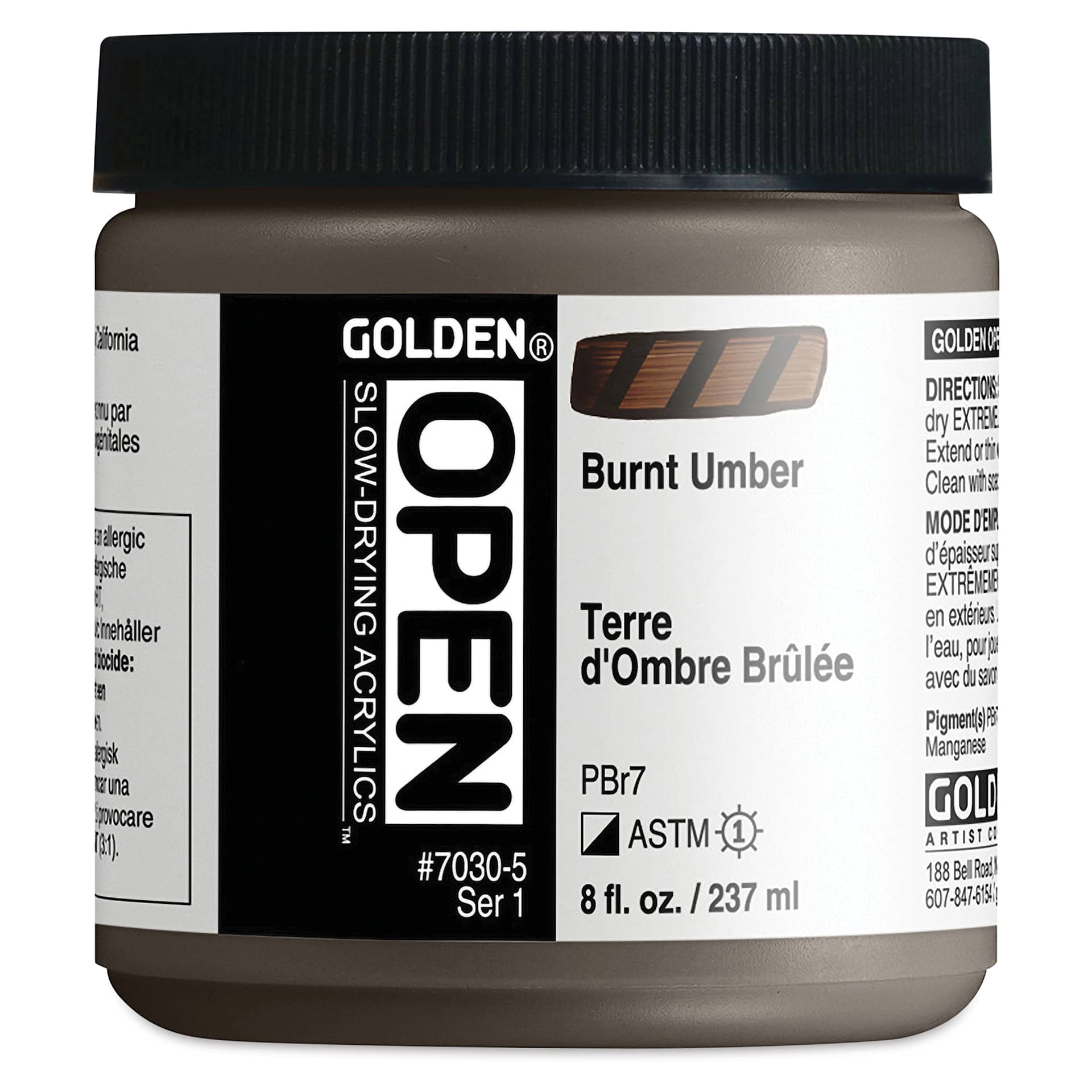 Golden Open Acrylics - Burnt Umber, 8 oz Jar