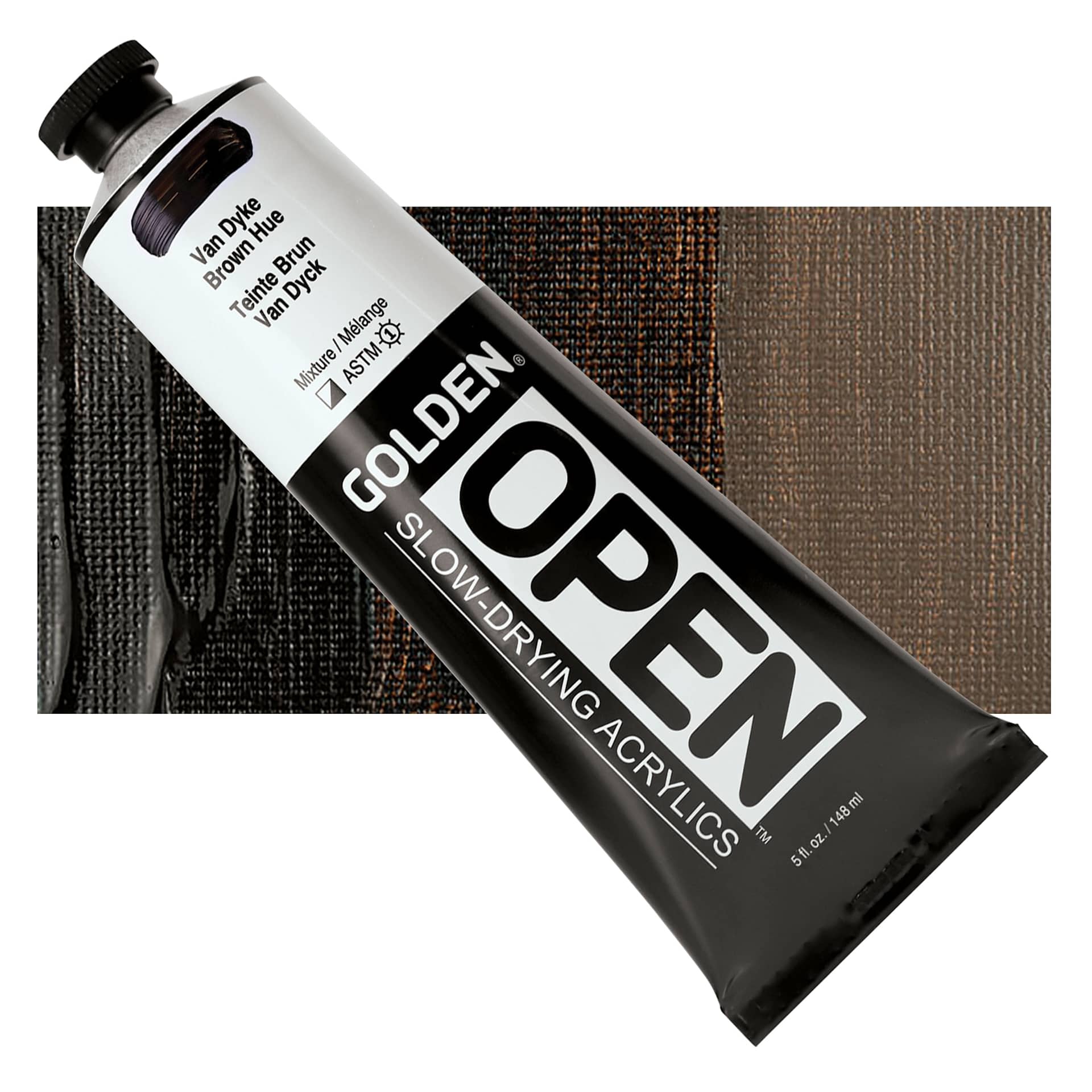 Golden Open Acrylic - Van Dyke Brown Hue, 5 oz Tube and swatch