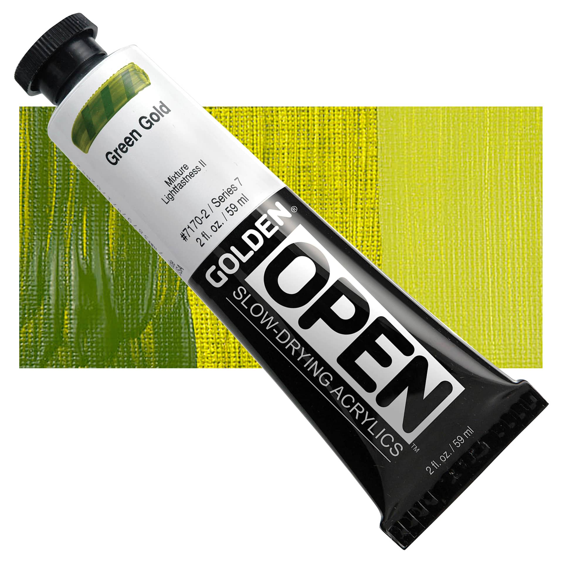 Golden Open Acrylic - Green Gold, 2 oz Tube and swatch
