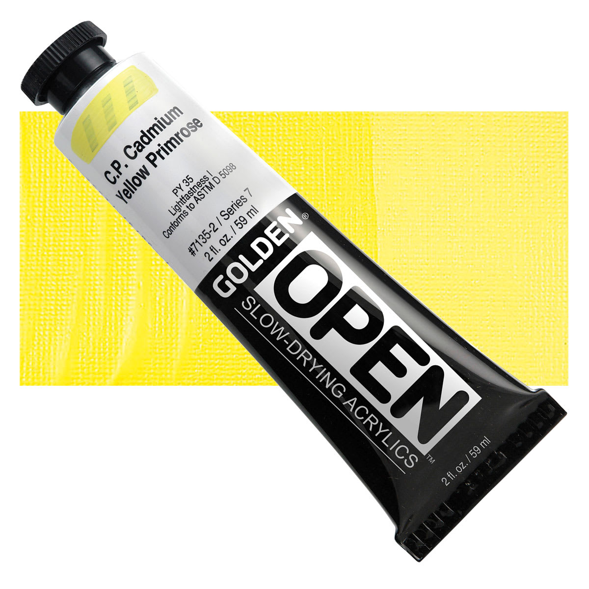 Golden Open Acrylic - Cadmium Yellow Primrose, 2 oz Tube and swatch