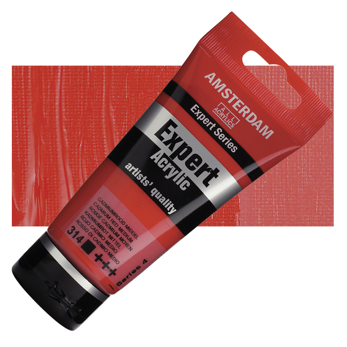 Amsterdam Expert Series Acrylic - Cadmium Red Medium, 75 ml tube and swatch