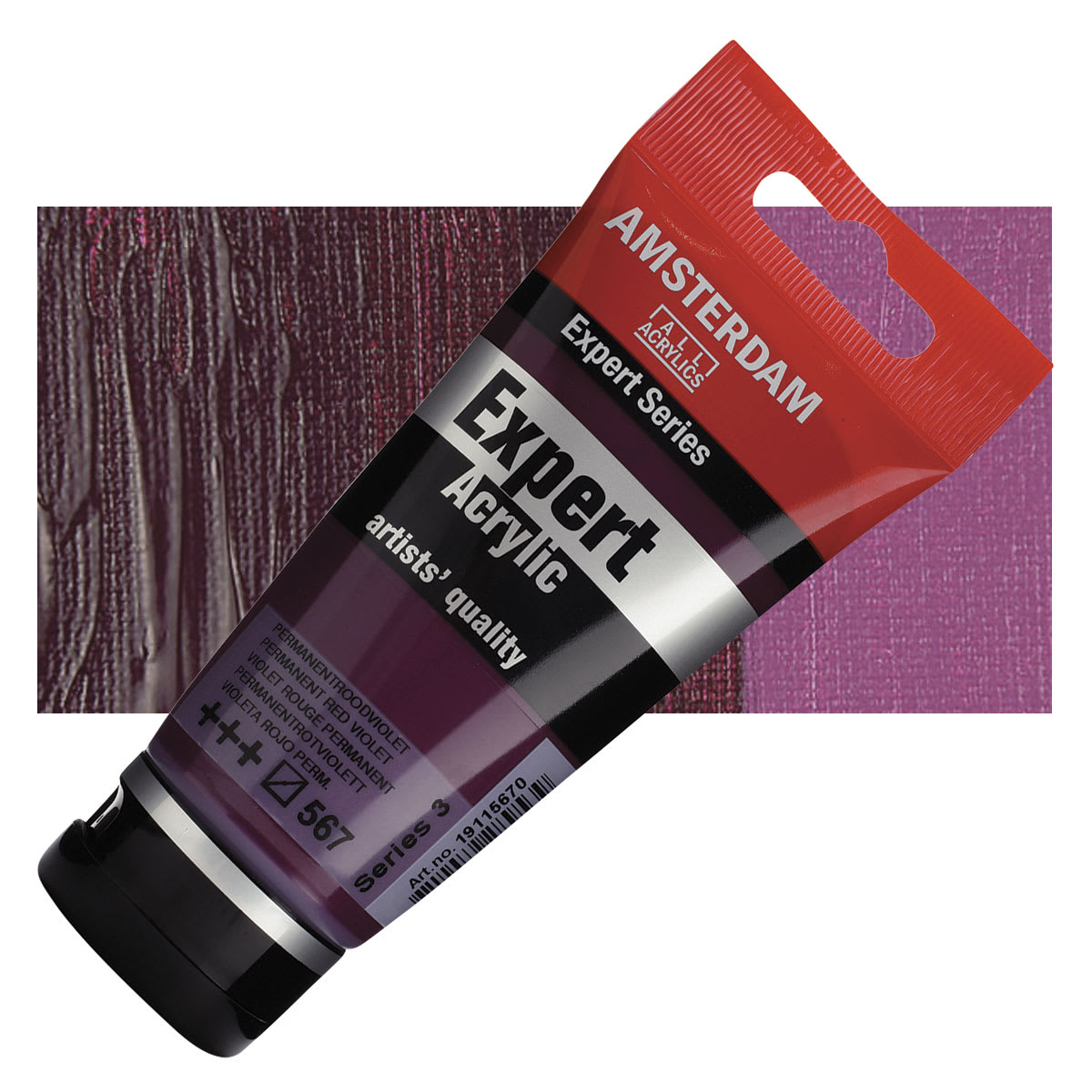 Amsterdam Expert Series Acrylic - Permanent Red Violet, 75 ml tube and swatch