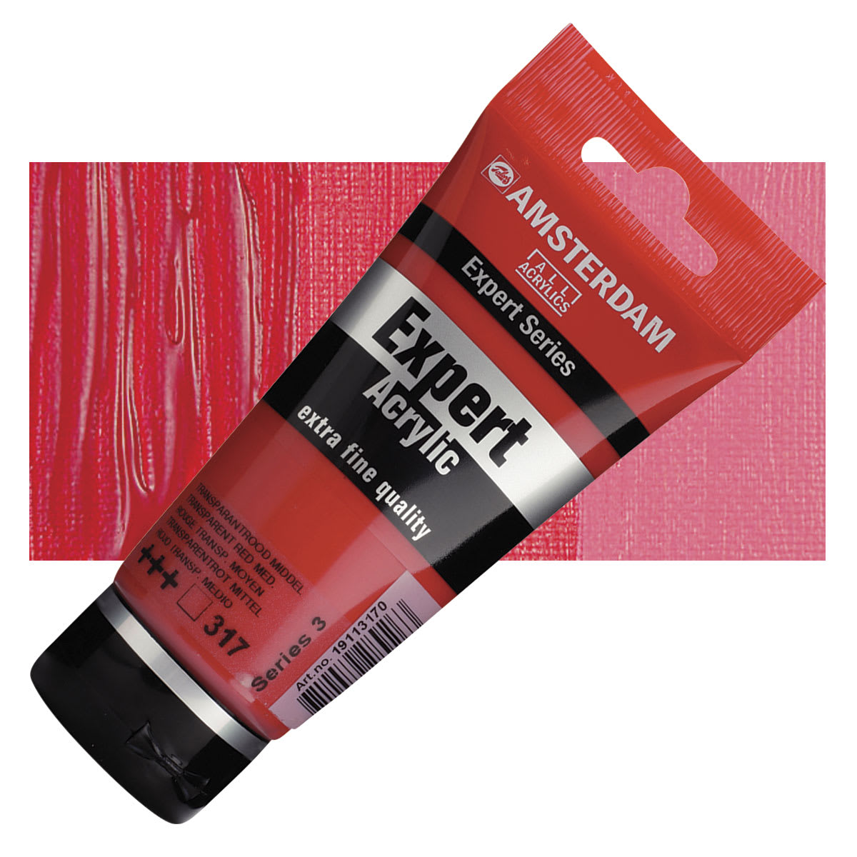 Amsterdam Expert Series Acrylic - Transparent Red Medium, 75 ml tube and swatch