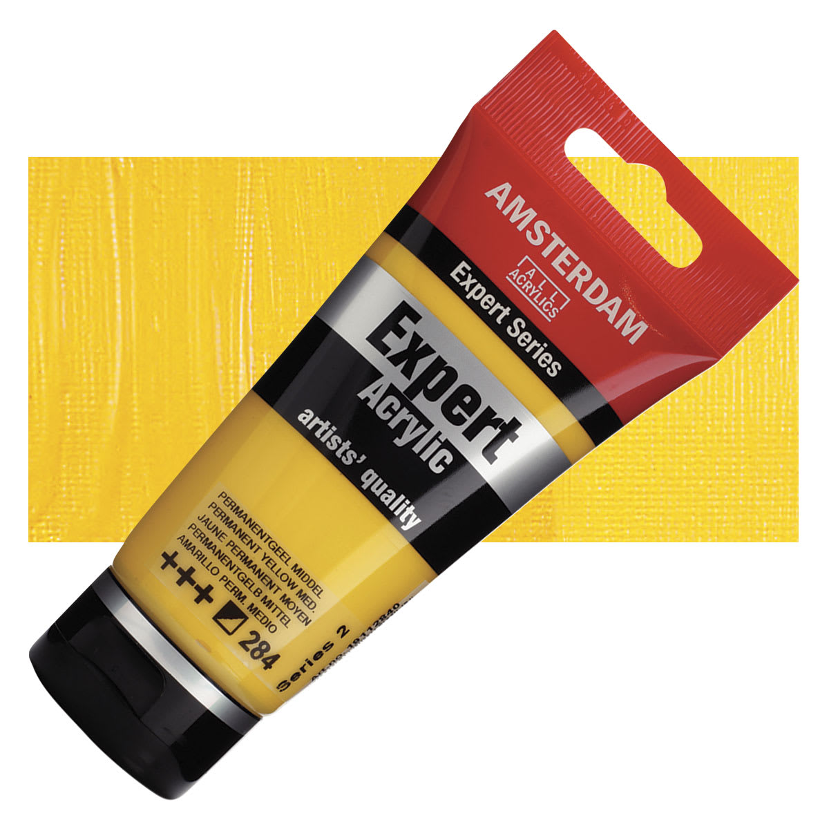 Amsterdam Expert Series Acrylic - Permanent Yellow Medium, 75 ml tube and swatch