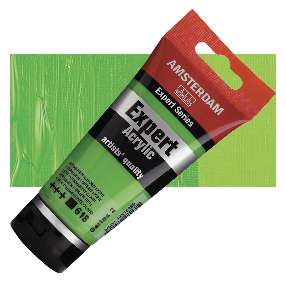 Amsterdam Expert Series Acrylic - Permanent Green Light, 75 ml tube and swatch