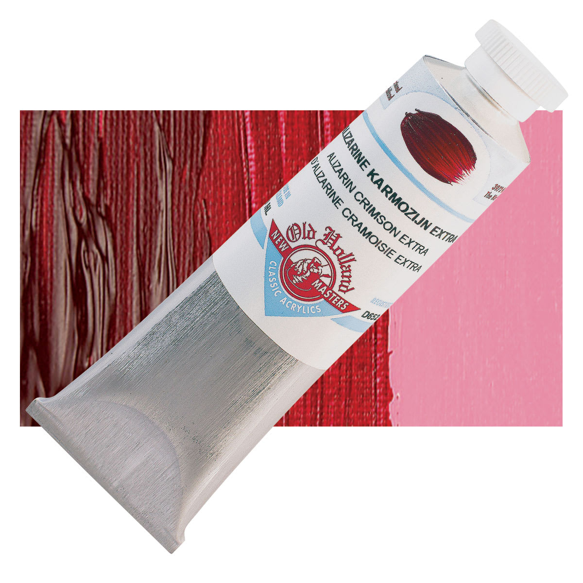 Old Holland New Masters Classic Acrylic Paint - Alizarin Crimson Extra and swatch