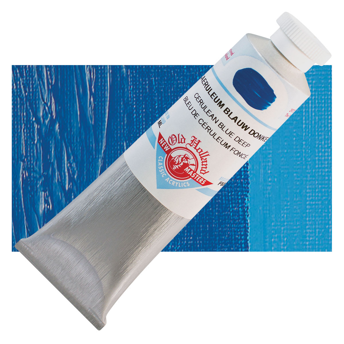 Old Holland New Masters Classic Acrylic Paint - Cerulean Blue Deep, 60 ml tube and swatch