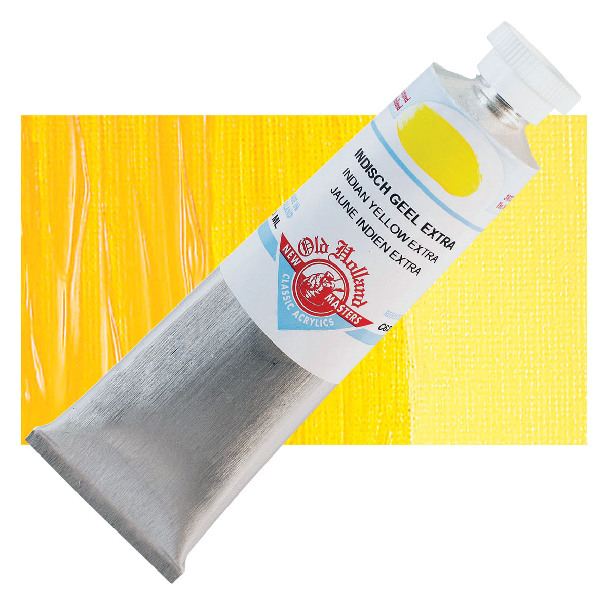 Old Holland New Masters Classic Acrylic Paint - Indian Yellow Extra and swatch