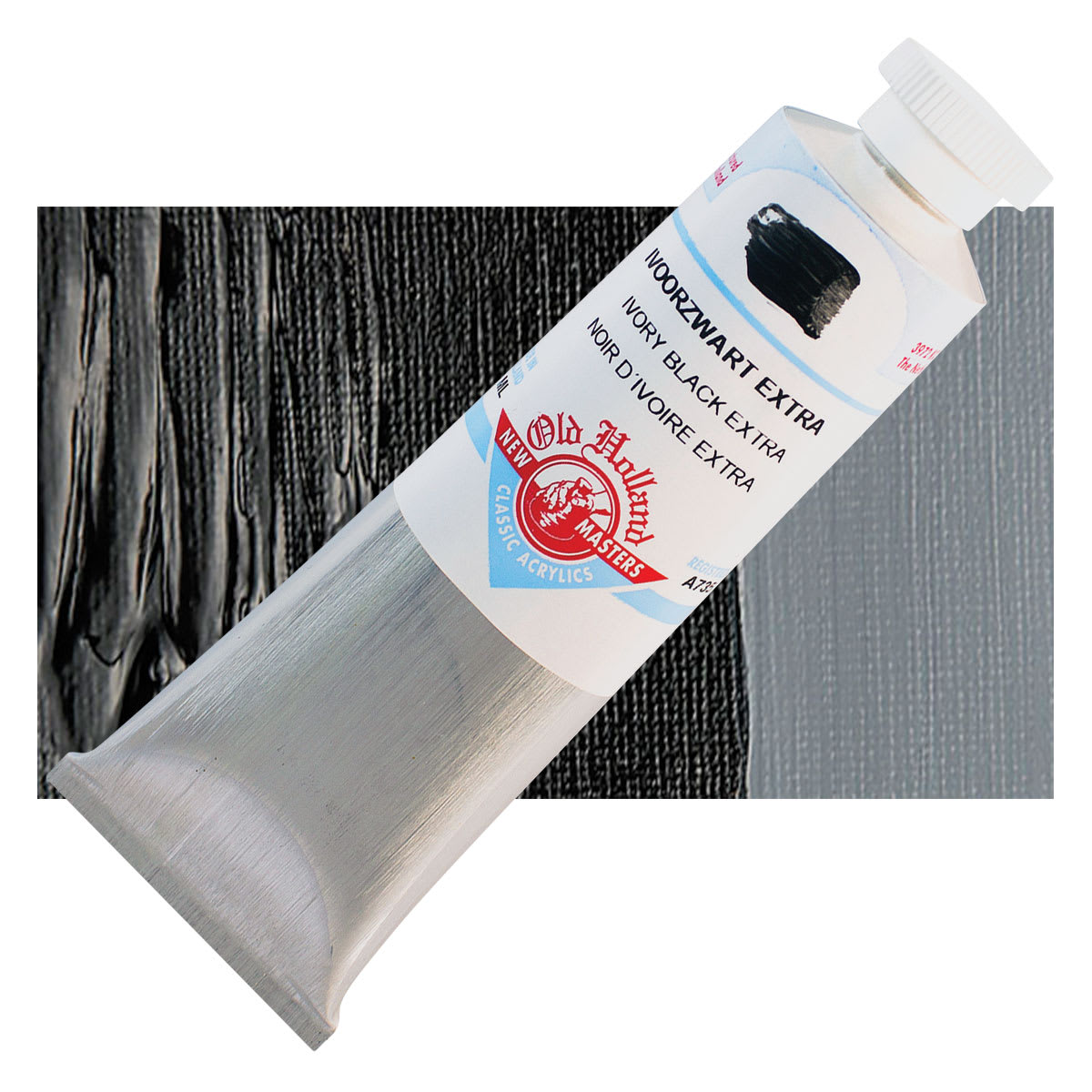 Old Holland New Masters Classic Acrylic Paint - Ivory Black Extra, 60 ml tube and swatch