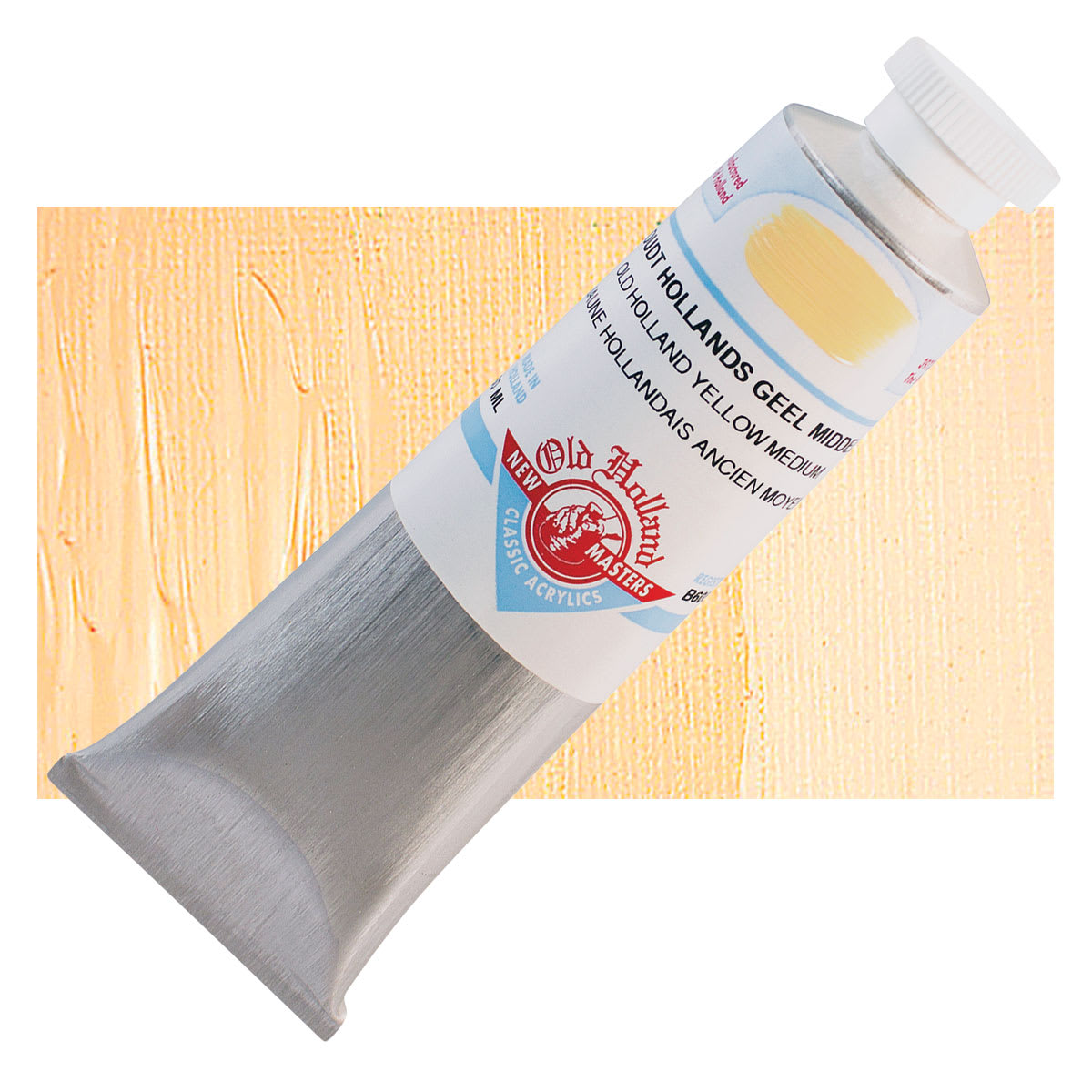 Old Holland New Masters Classic Acrylic Paint - Old Holland Yellow Medium. 60 ml tube and swatch