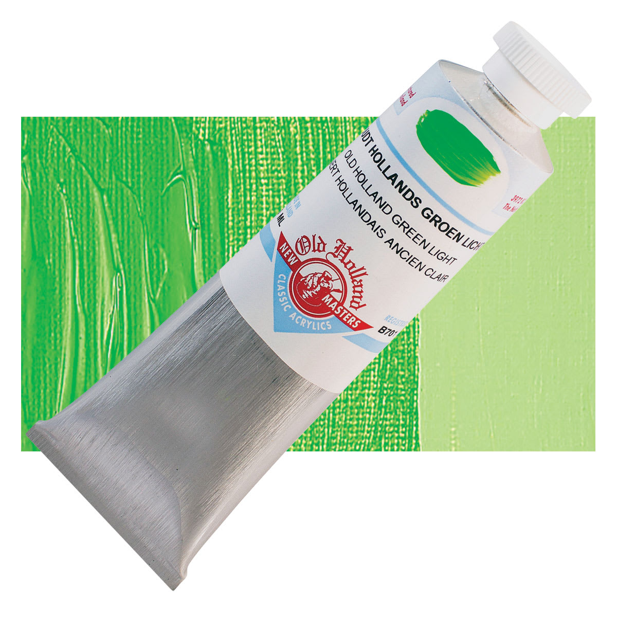 Old Holland New Masters Classic Acrylic Paint - Old Holland Green Light, 60 ml tube and swatch