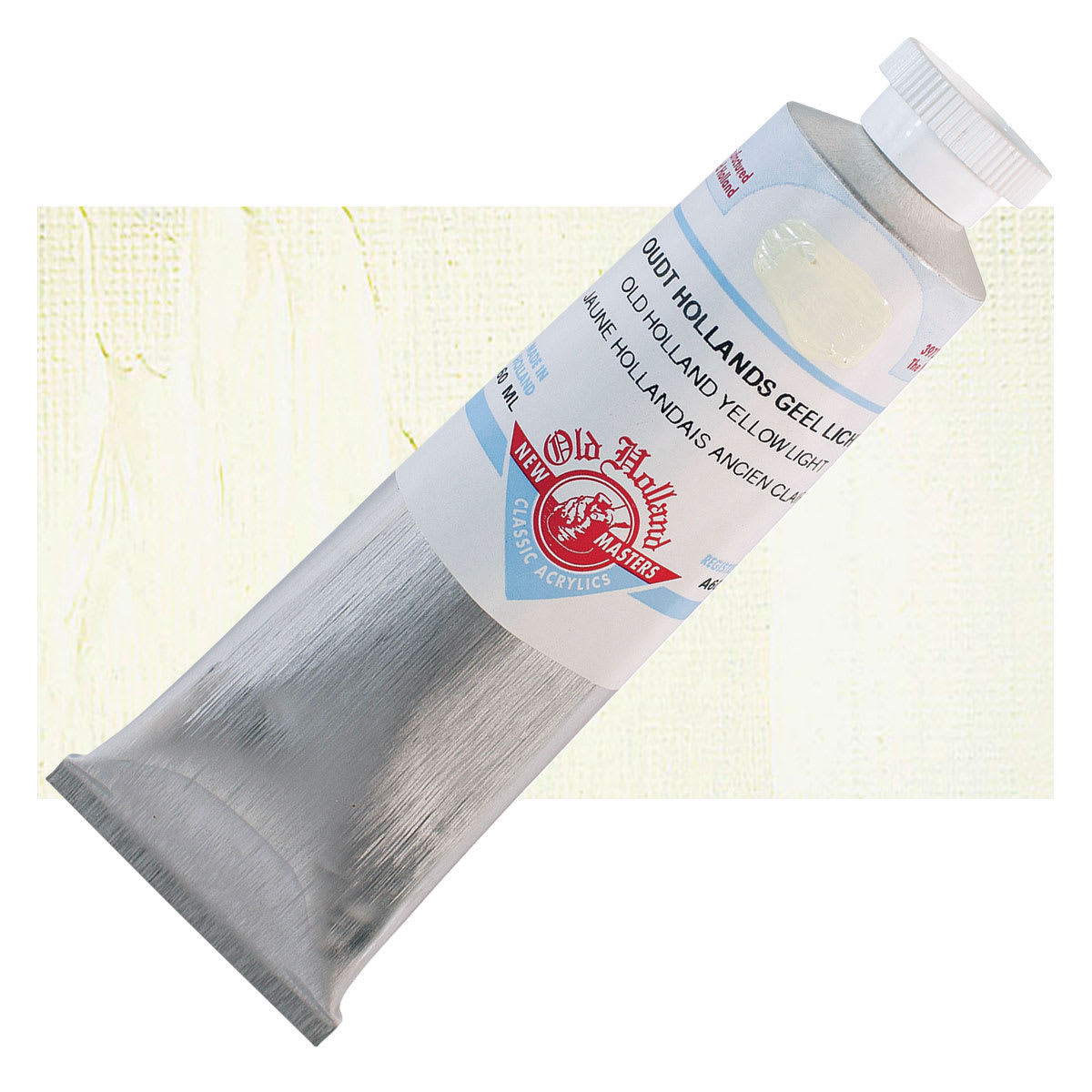 Old Holland New Masters Classic Acrylic Paint - Old Holland Yellow Light, 60 ml tube and swatch