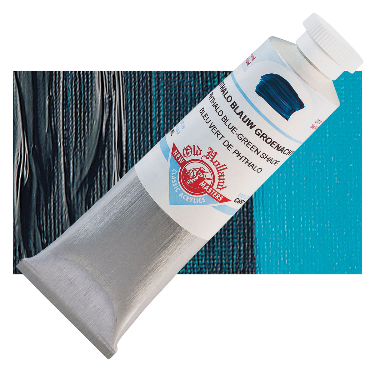 Old Holland New Masters Classic Acrylic Paint - Phthalo Blue Green Shade, 60 ml tube and swatch