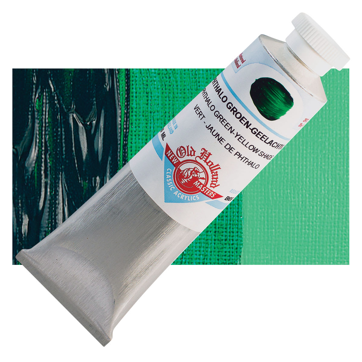 Old Holland New Masters Classic Acrylic Paint - Phthalo Green Yellow Shade, 60 ml tube and swatch