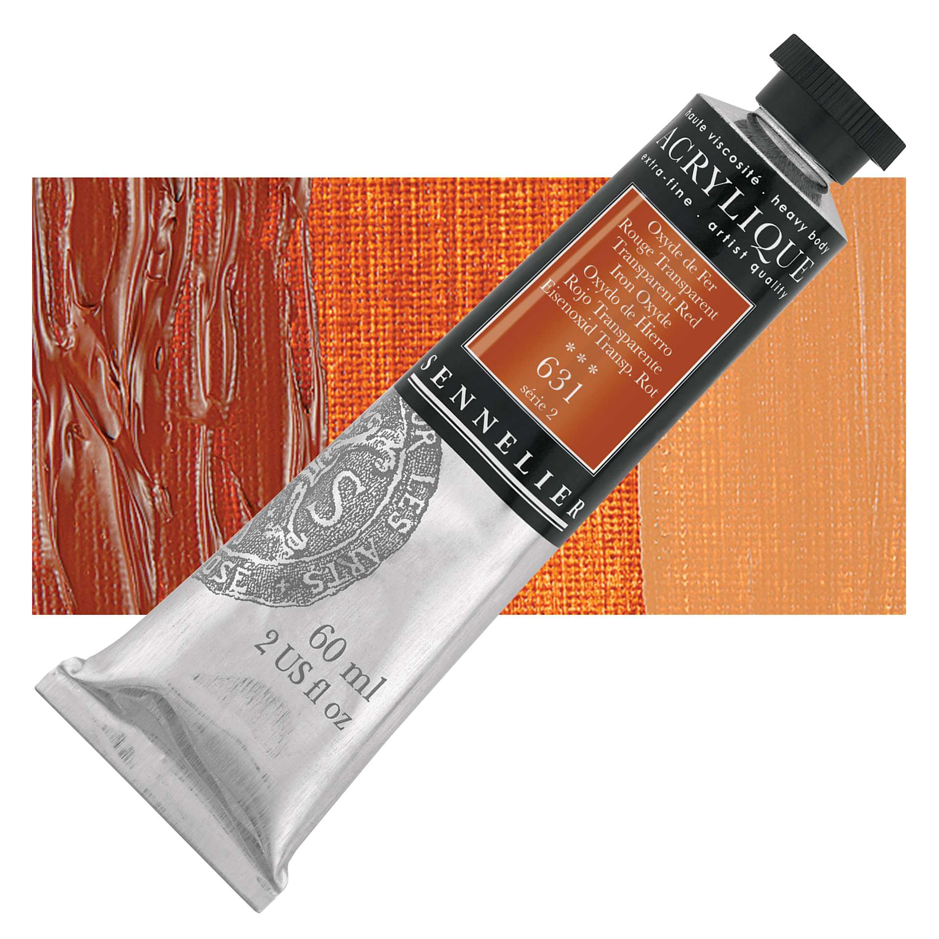 Sennelier Extra-Fine Artist Acrylique - Transparent Red Iron Oxyde, 60 ml tube and swatch