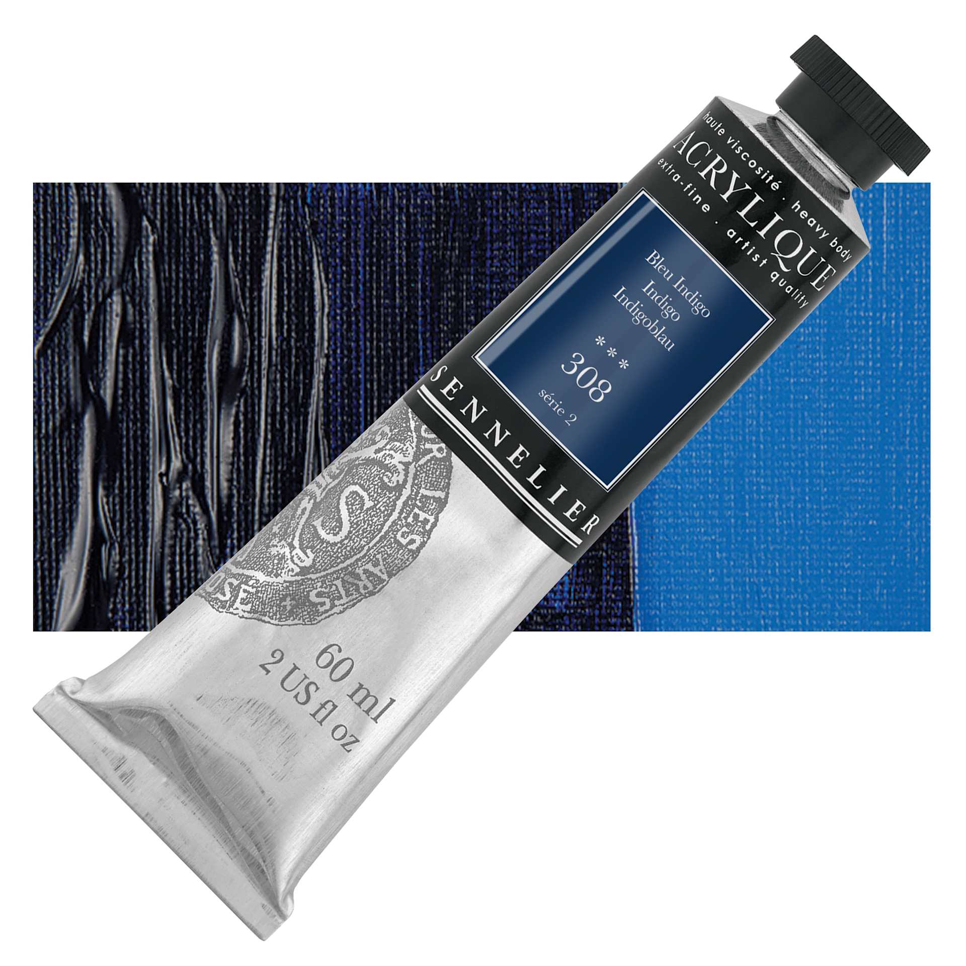 Sennelier Extra-Fine Artist Acrylique - Indigo, 60 ml tube and swatch