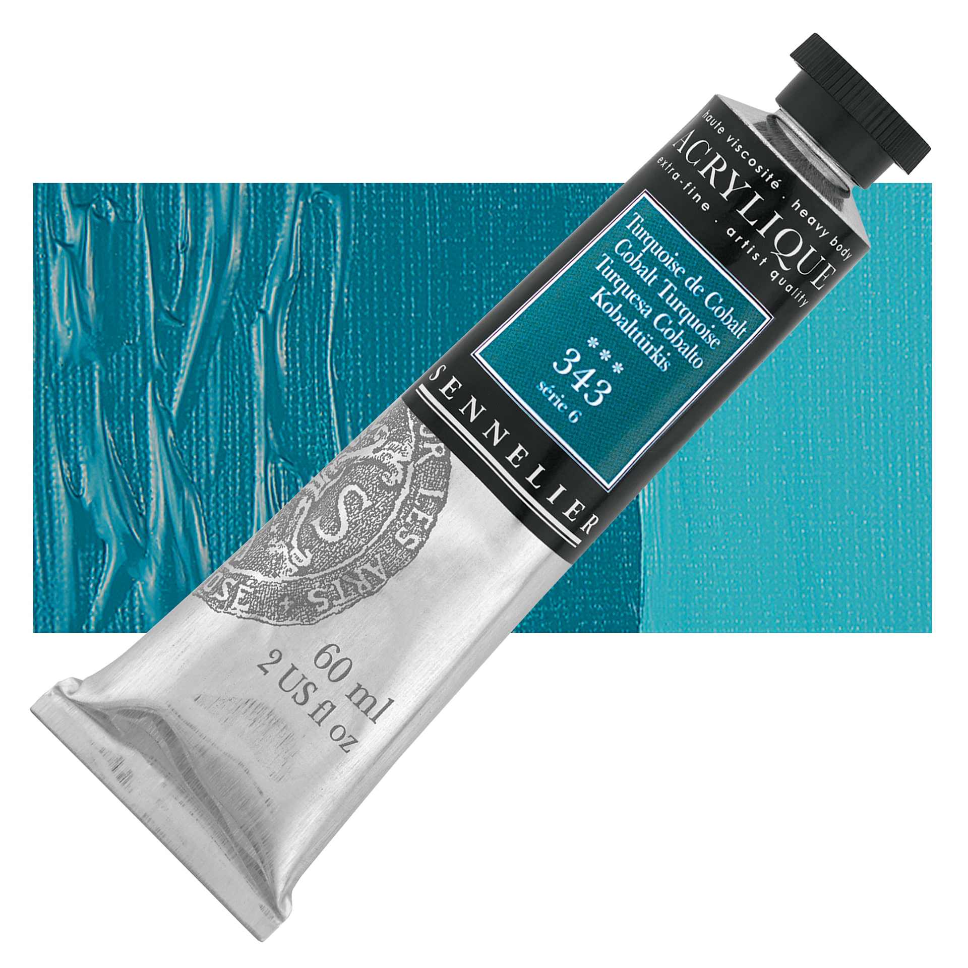 Sennelier Extra-Fine Artist Acrylique - Cobalt Turquoise, 60 ml tube and swatch