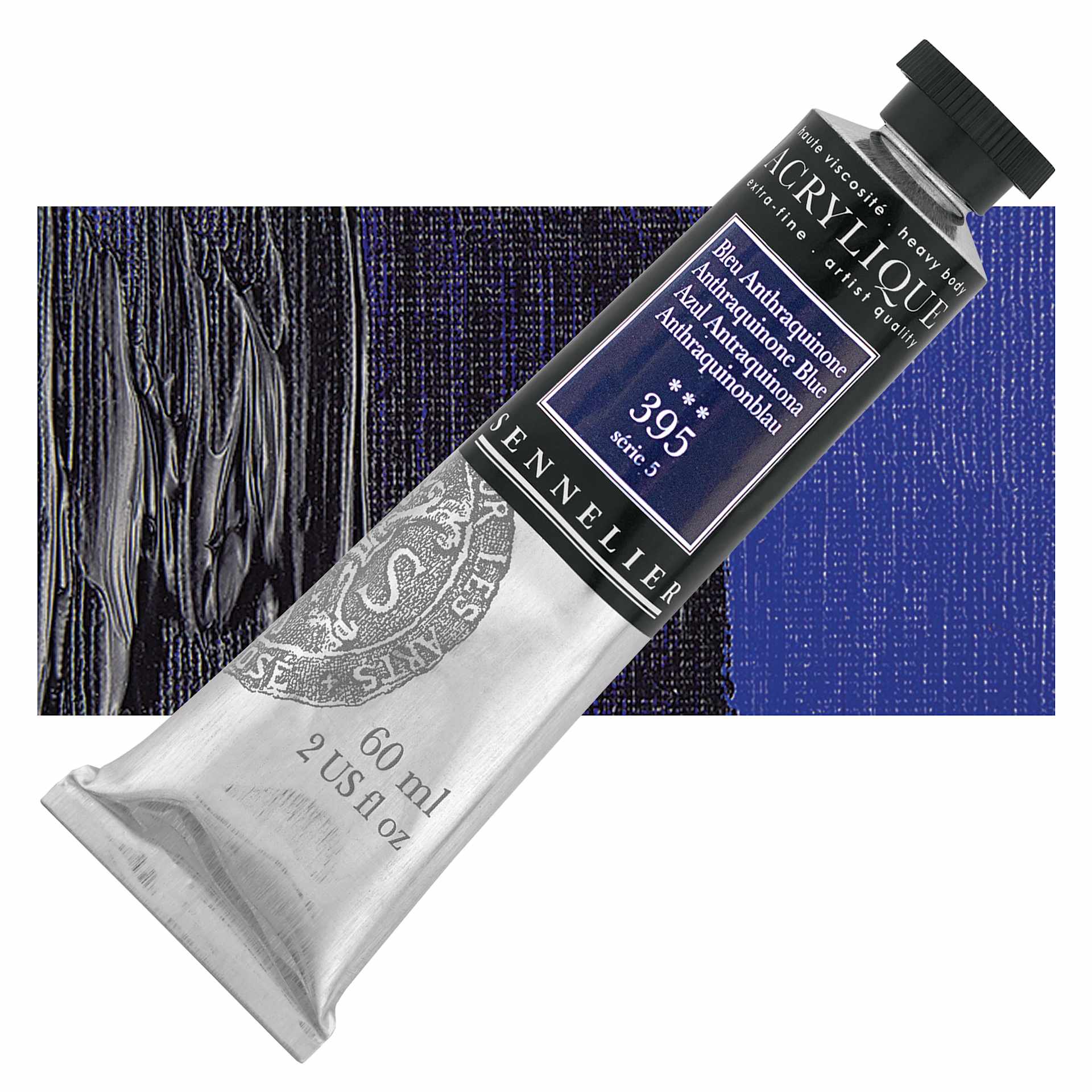 Sennelier Extra-Fine Artist Acrylique - Anthraquinone Blue, 60 ml tube and swatch