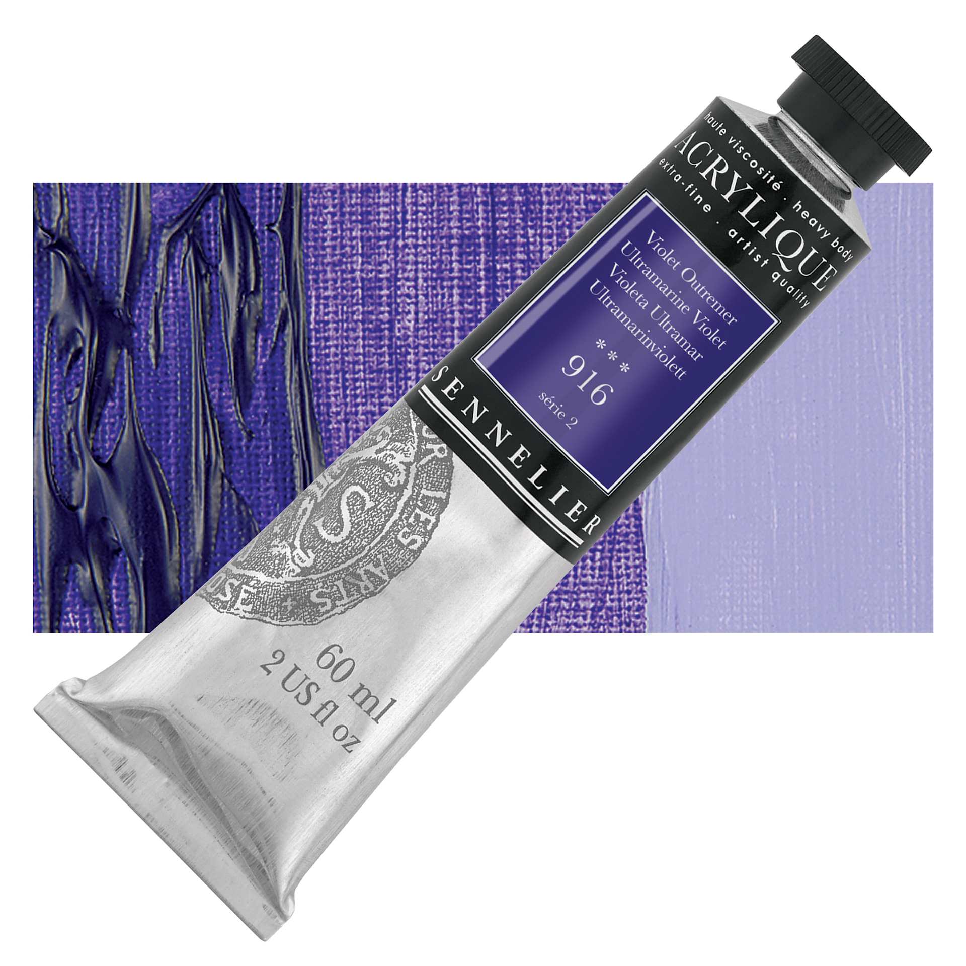 Sennelier Extra-Fine Artist Acrylique - Ultramarine Violet, 60 ml tube and swatch