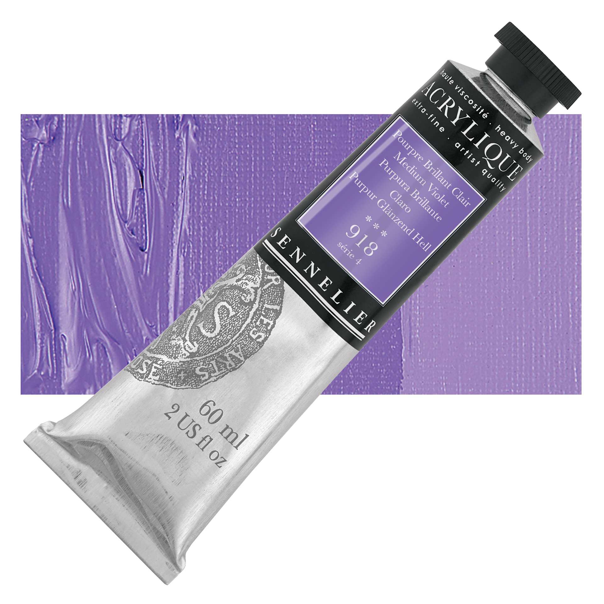 Sennelier Extra-Fine Artist Acrylique - Medium Violet, 60 ml tube and swatch