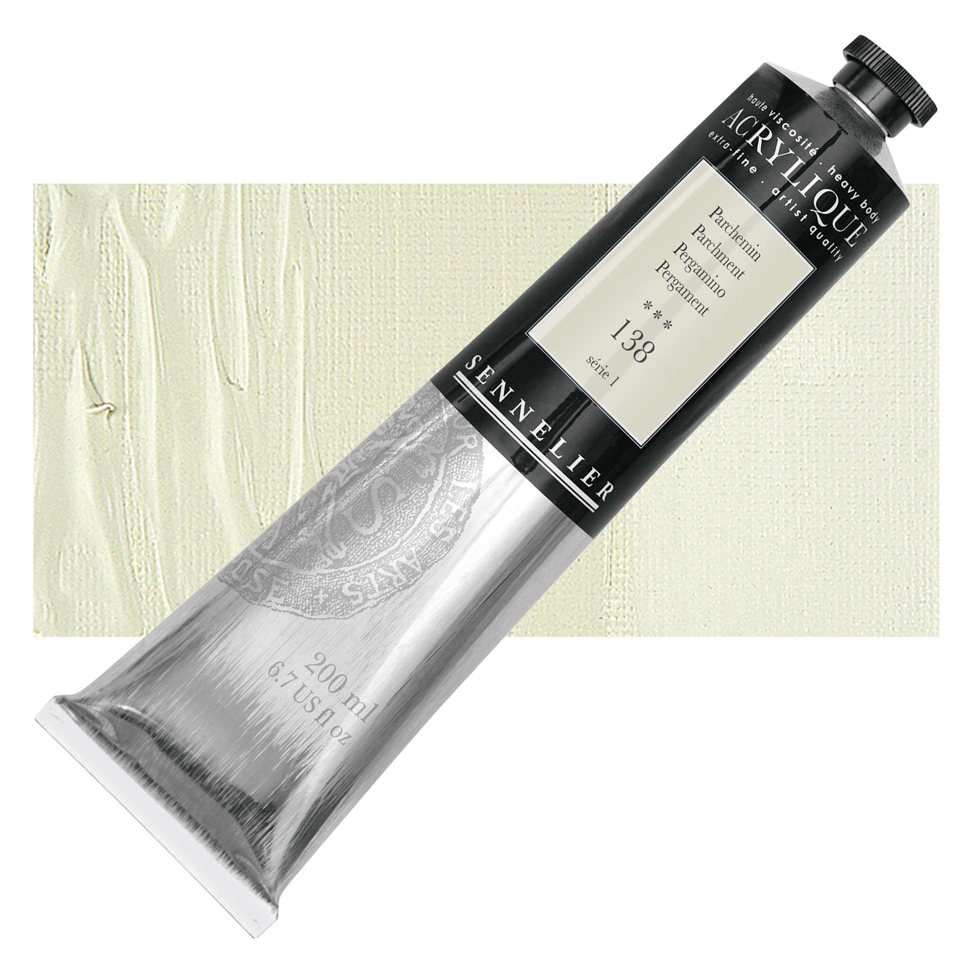 Sennelier Extra-Fine Artist Acrylique - Parchement, 200 ml tube and swatch