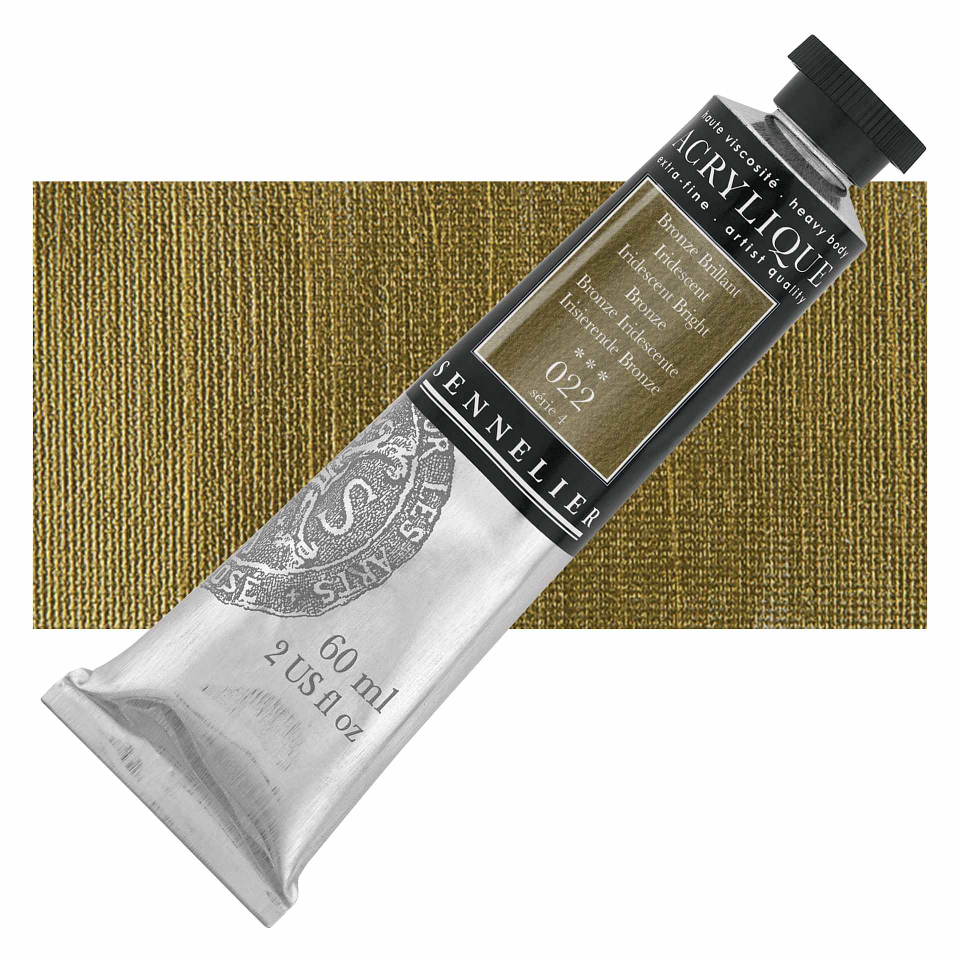 Sennelier Extra-Fine Artist Acrylique - Iridescent Bright Bronze, 60 ml tube and swatch